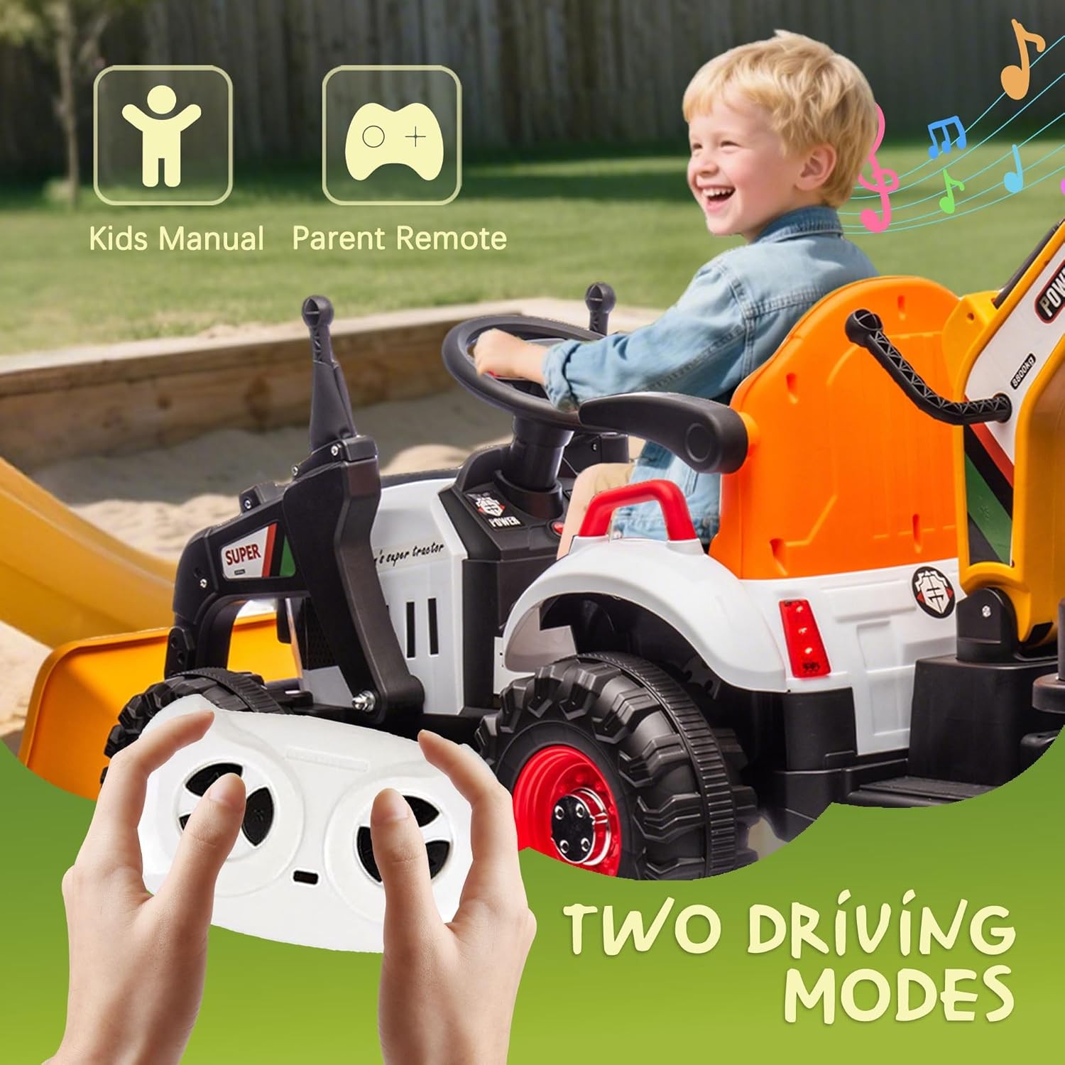 24V Kids Ride on Excavator 4-in-1 Tractor Bulldozer Dump Truck w/ Remote Control