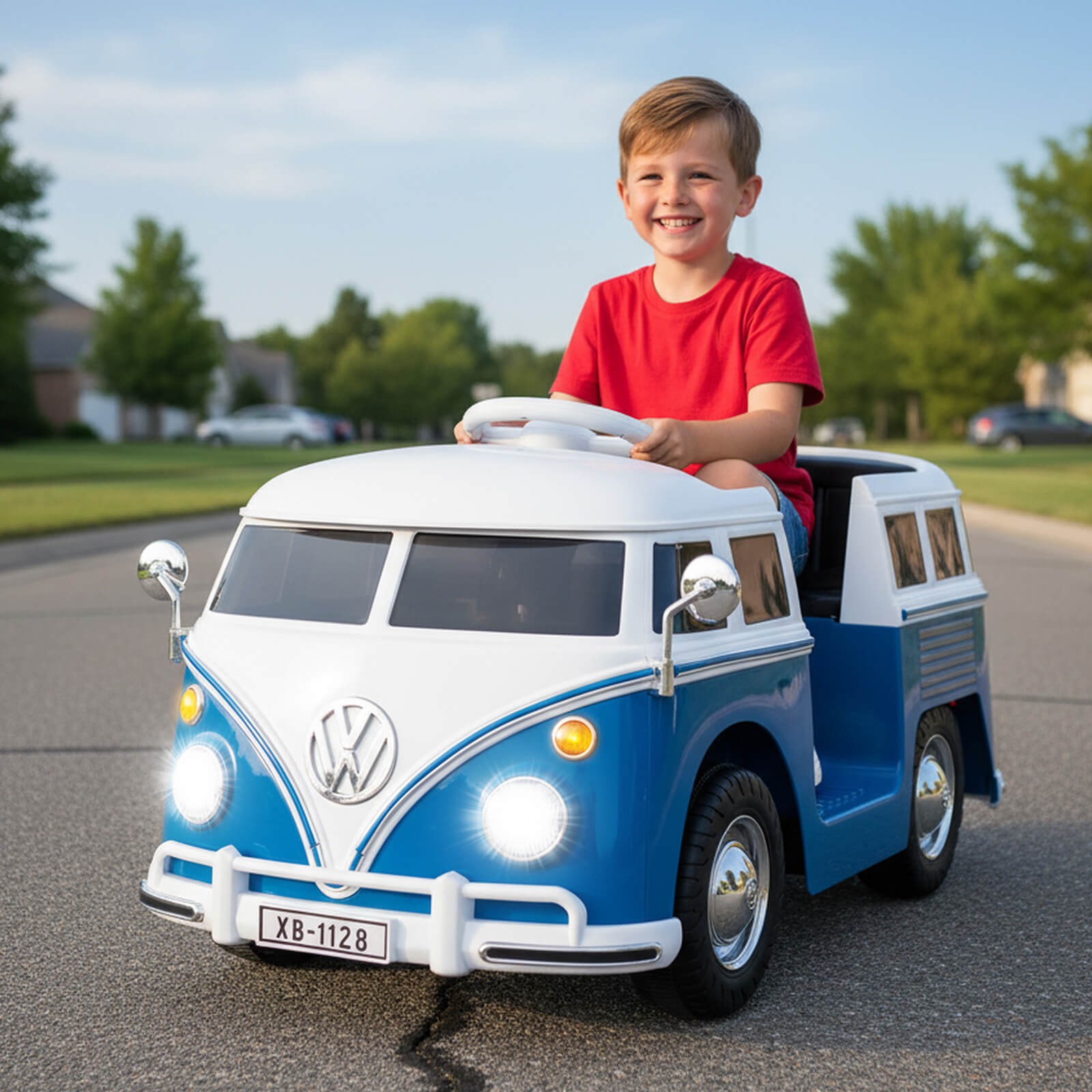 Licensed Volkswagen Ride-on Bus with Cup Holder, LED Headlights, Music & Horn