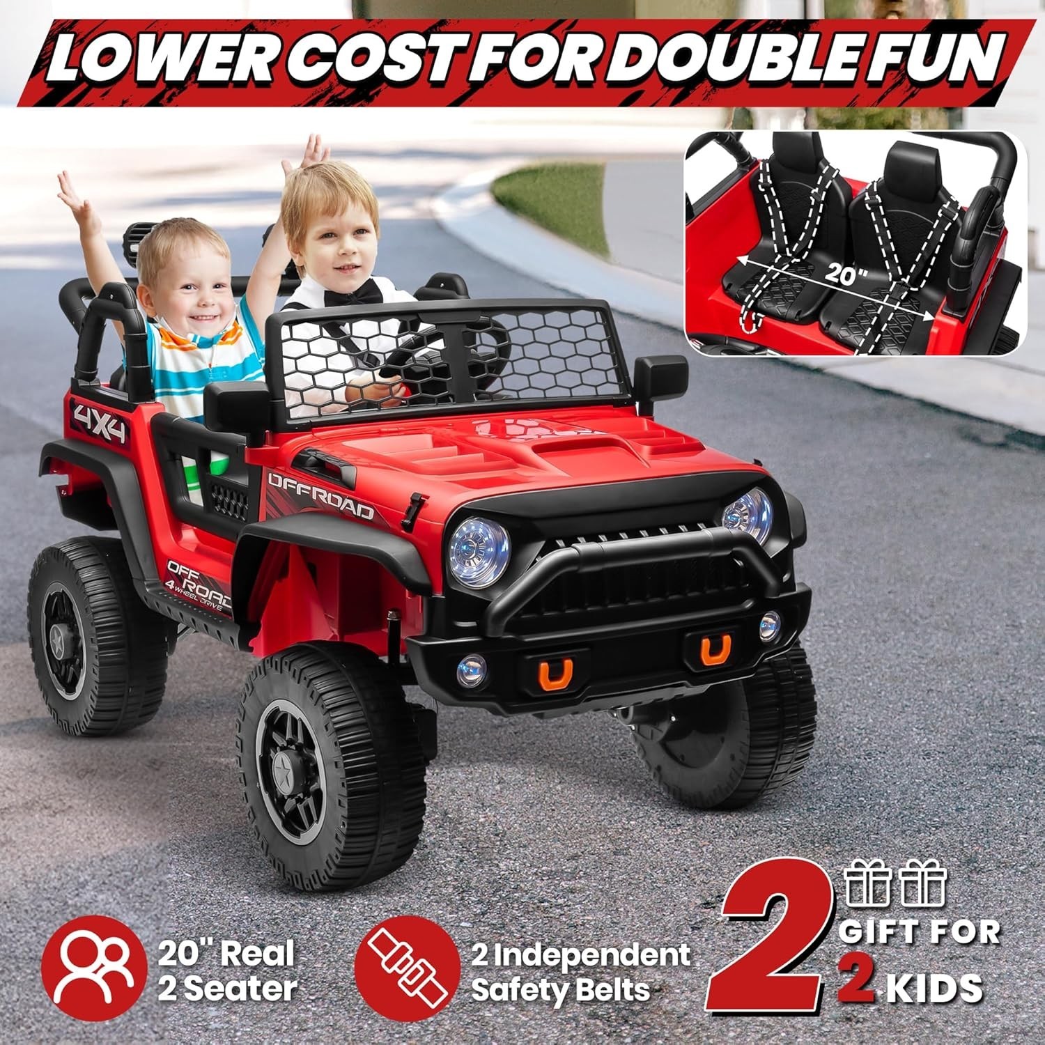 4WD 2WD Switchable 2-Seater Ride On Truck 800W RC 3-Speed Spring Suspension Blue