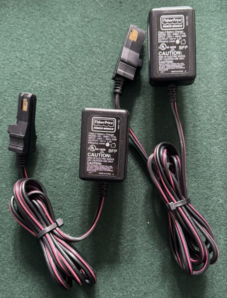 TWO (2) Fisher-Price Power Wheels AC Adapter 12V 1A 00801-1778 Battery Chargers