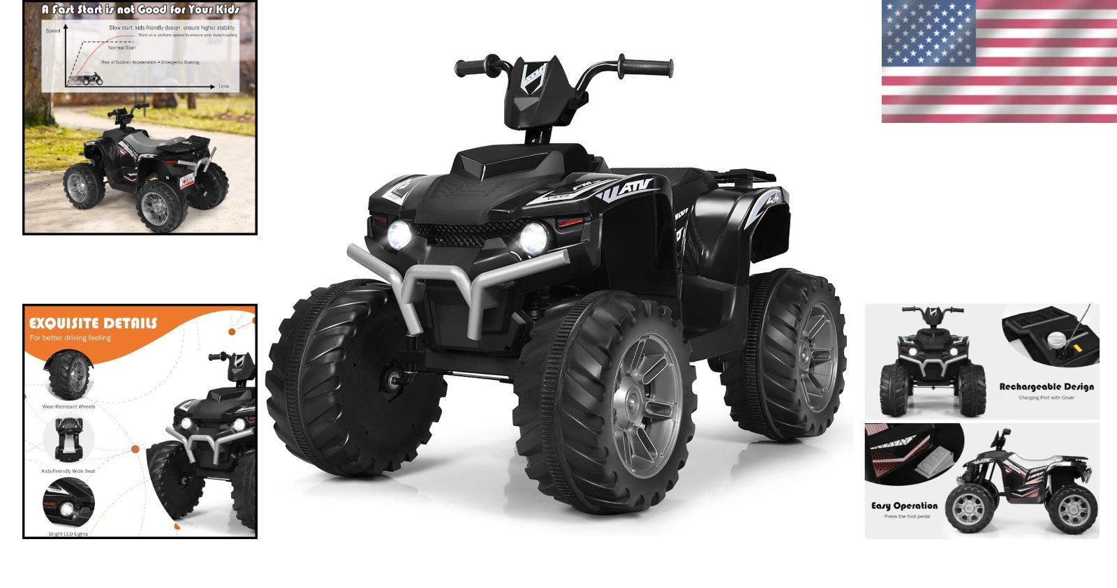 Kids Electric ATV Toy with LED Lights & Music, 12V