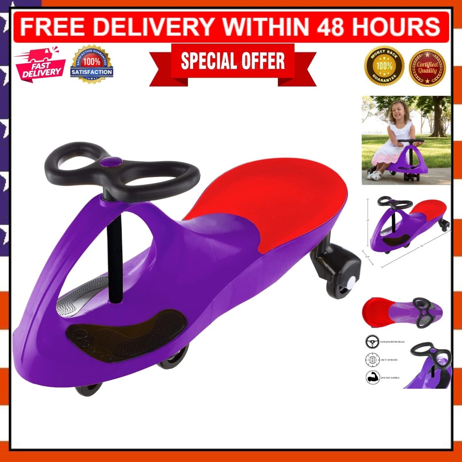 Easy-Use Purple Wiggle Car – Non-Pedal Ride-On Toy for Creative Play Ages 3+