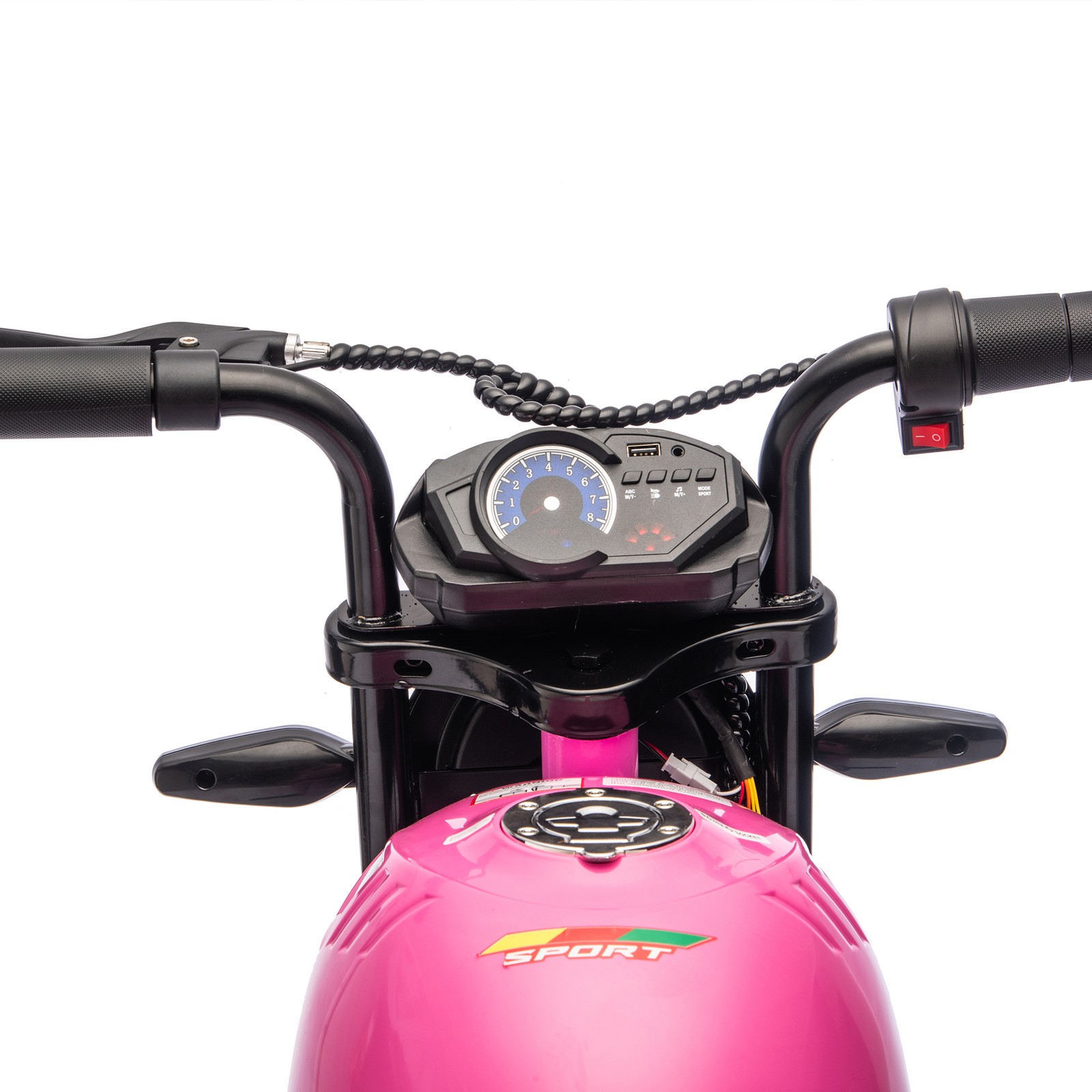 24V 300W Kids Motorcycle, 14″ Fat Wheels, Dual Suspension, Music & Light,6+ Ages