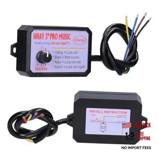 Car Horn Controller, 12-24V Adjustable Volume Levels Customizable 12 Sounds