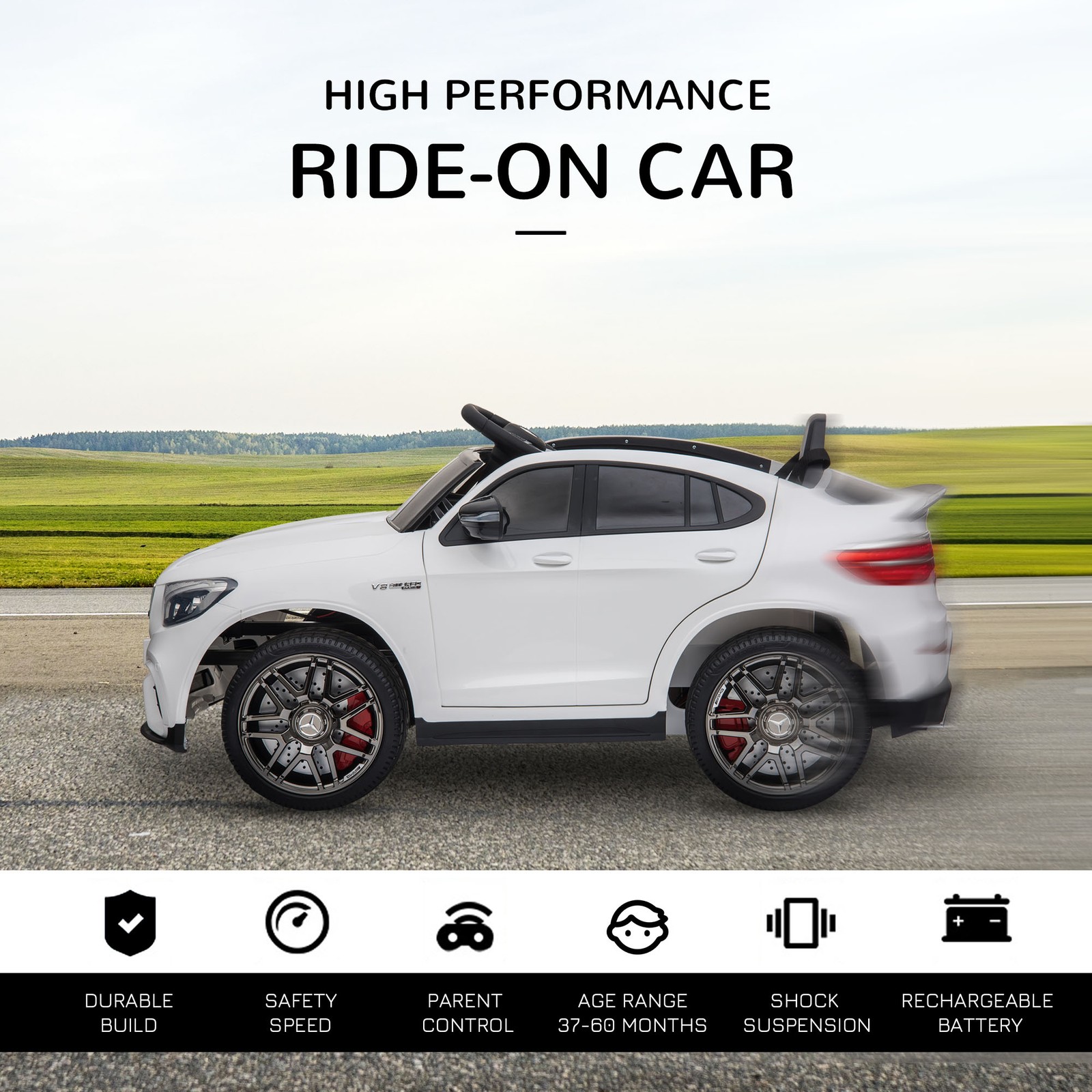 12V Ride On Toy Car for Kids with Remote Control, White