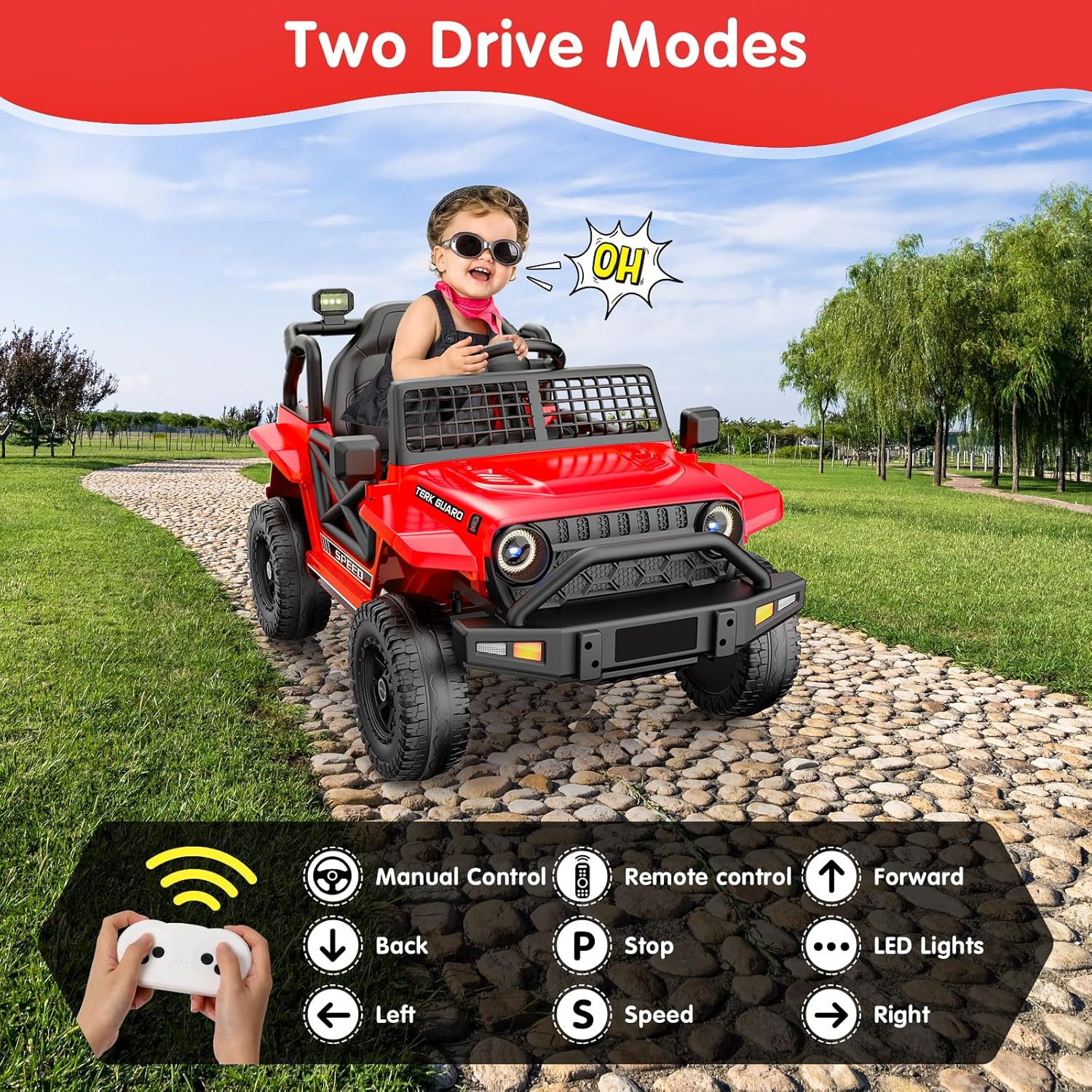 Ride on Car for Toddlers 1-3, 12V 7Ah Kids Electric Car with Parental Remote Con