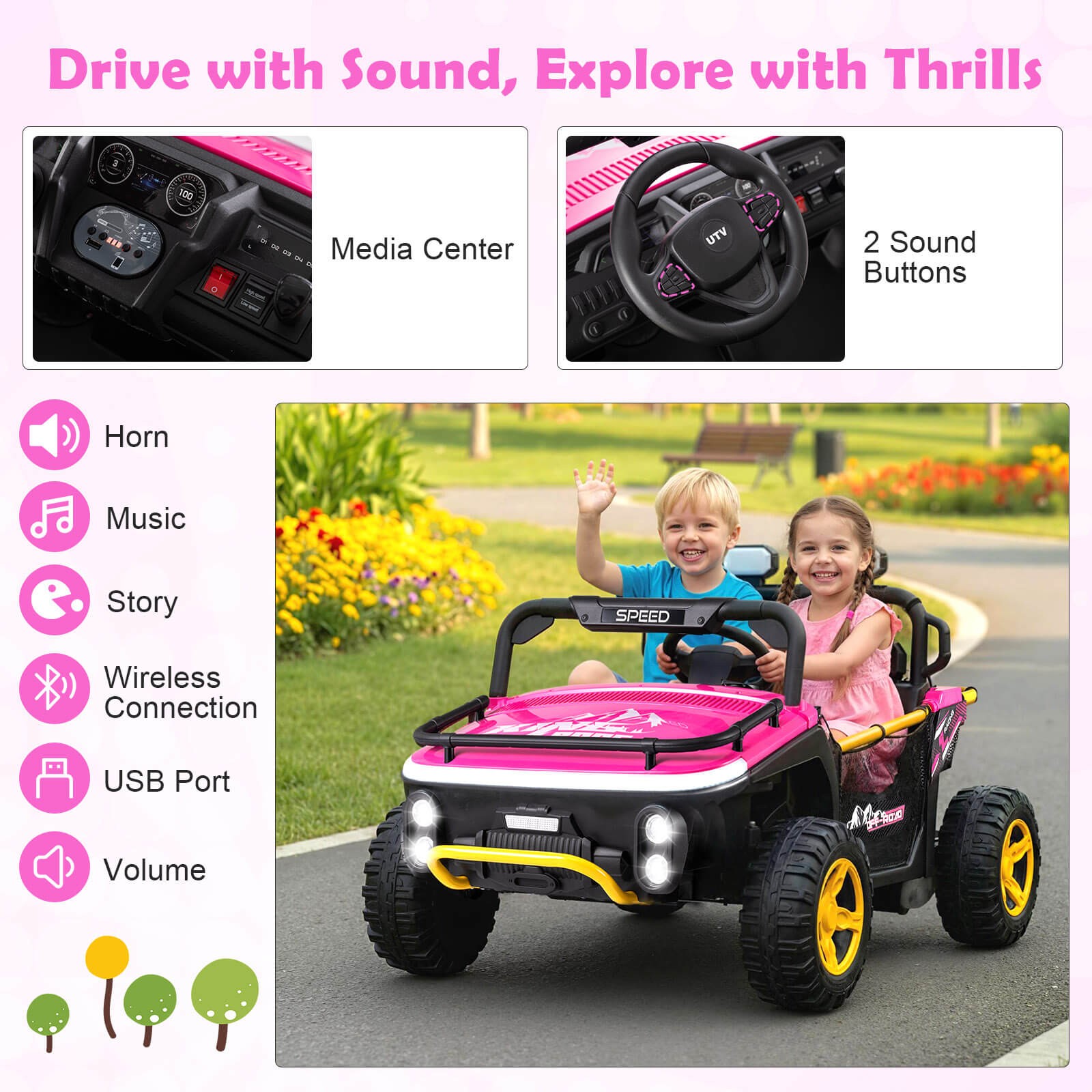 24V Ride on Toy for Big Kid’s 2 Seater Ride on UTV Truck Car w/ Remote Control