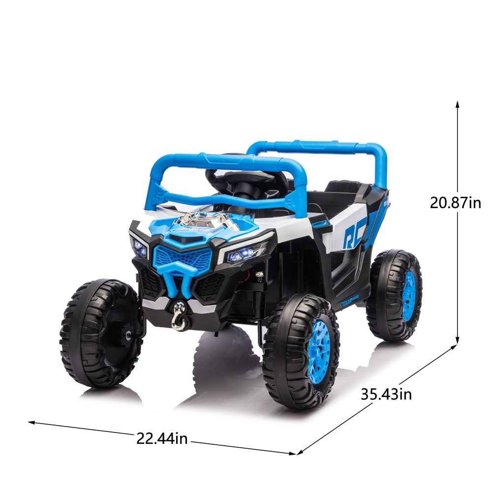12V Kids Ride On Electric UTV, Anti-Slip Wheels w Front Shock Absorbers, Blue