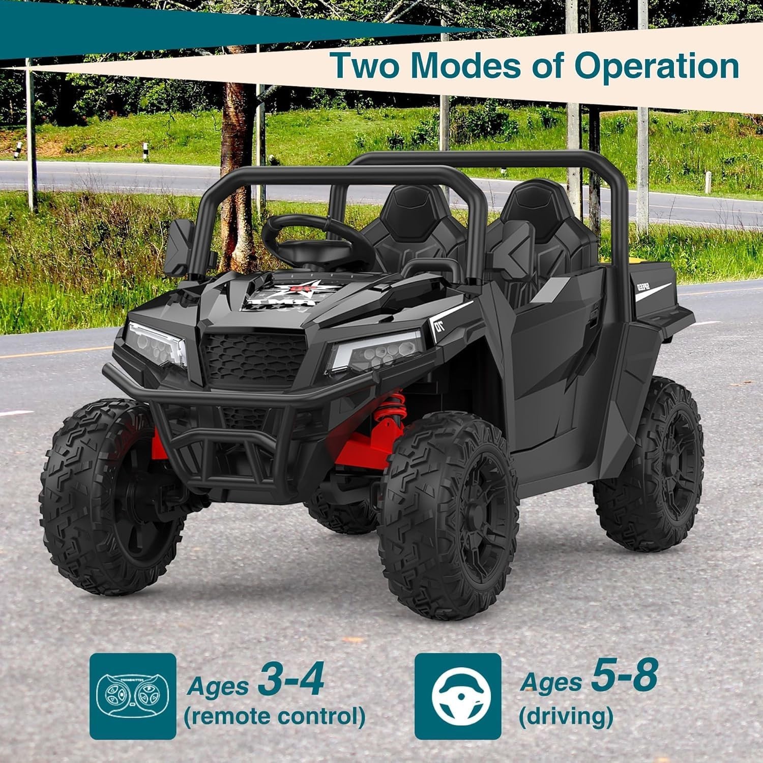 24V Ride On Truck for Kids w/ Remote, 4WD, LED Lights,Bluetooth,Dump Bed,2 Seats