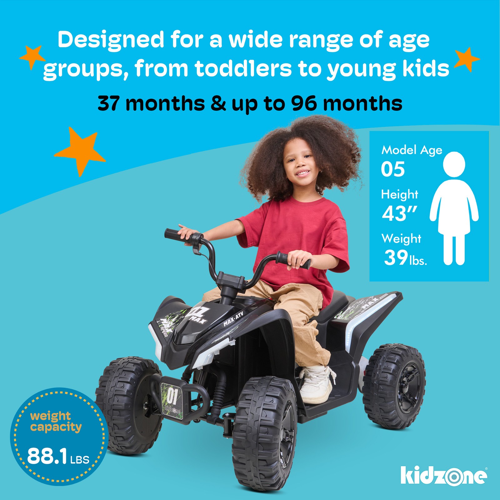 Kidzone 12V/24V Ride On ATV for Kids with Bluetooth & USB Music,