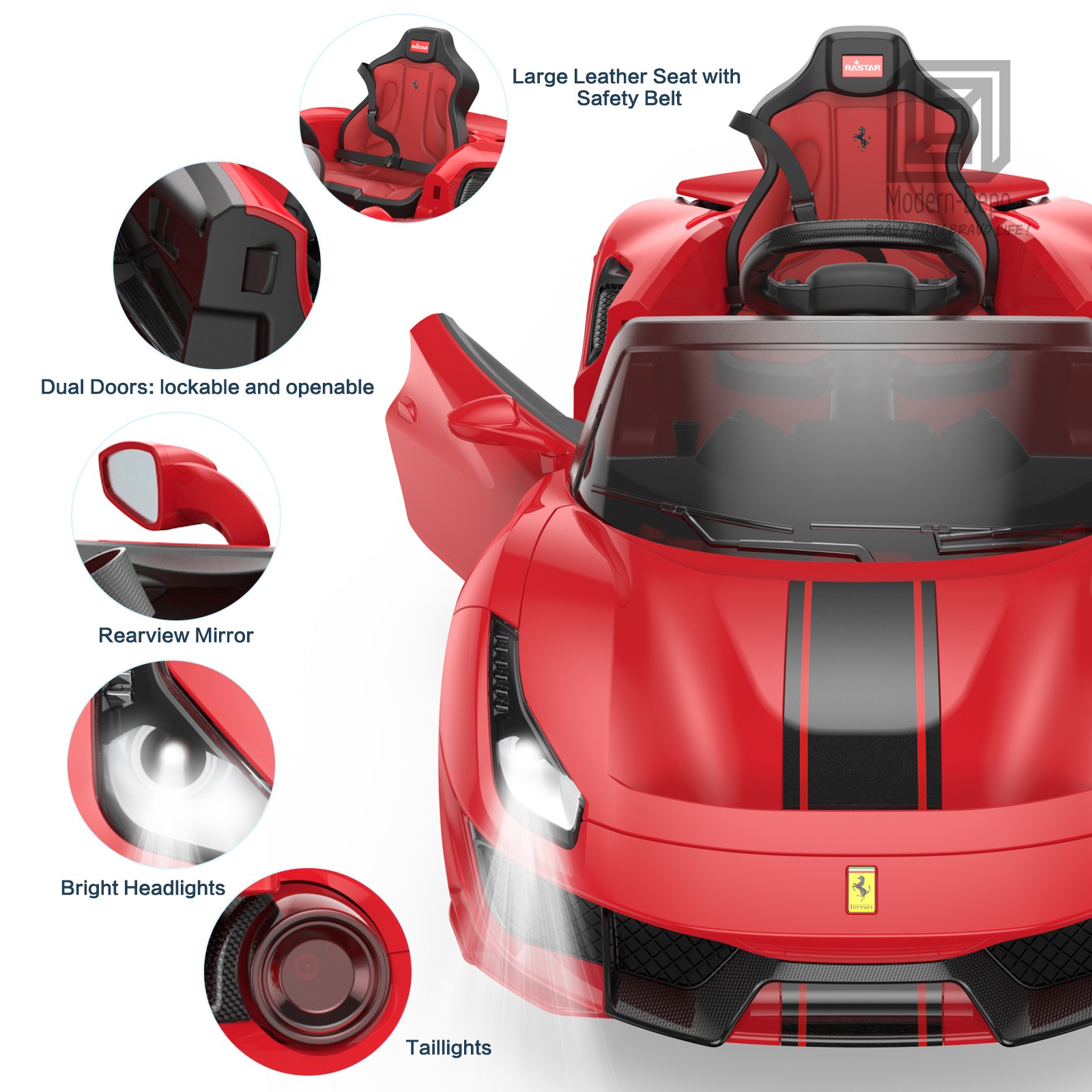 Licensed Ferrari 488 Pista Spider Ride On Car With Speaker, Leather Seat, Brake