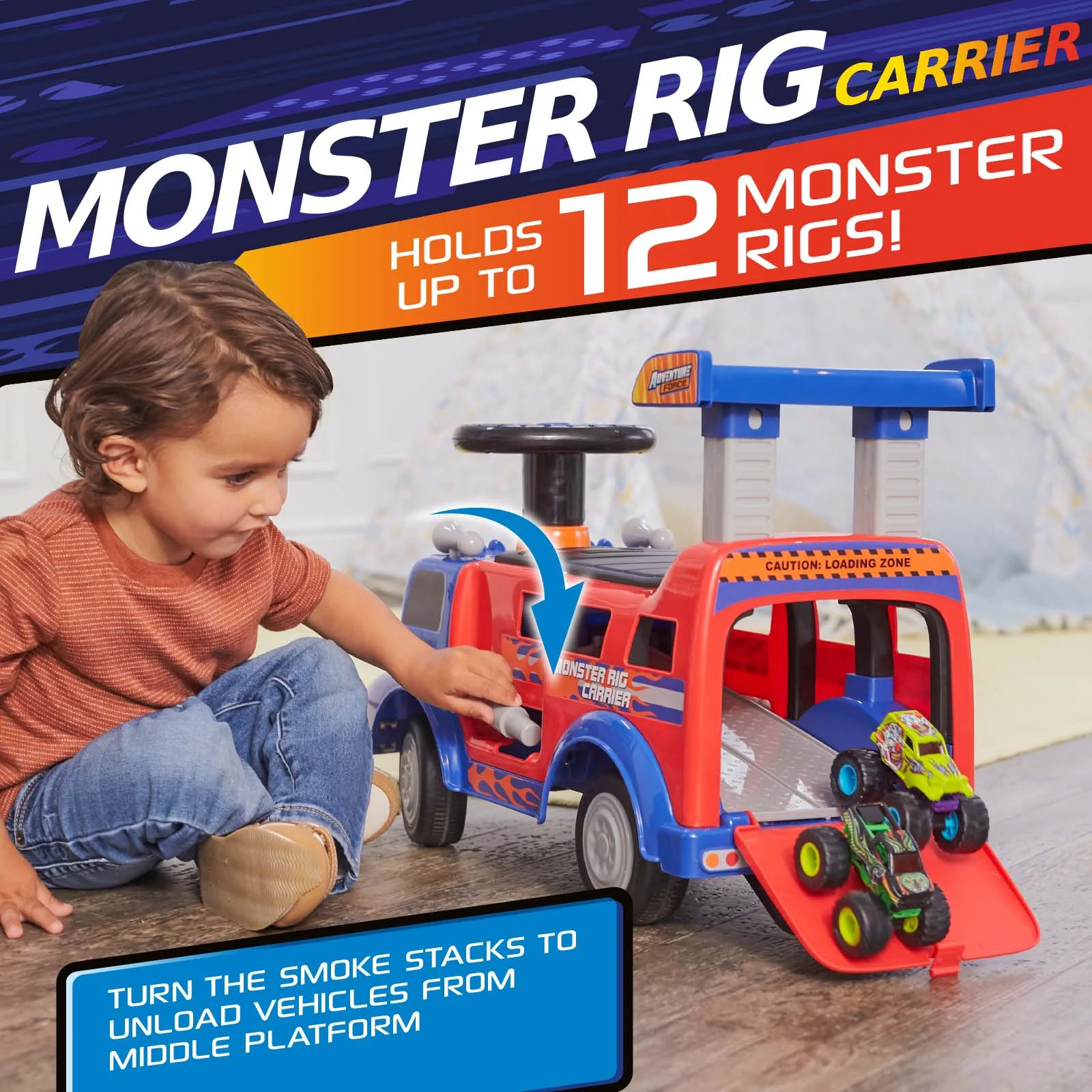 Kids Ride On Toy Adventure Force Monster Rig Carrier Transportation Age 1-3 yrs