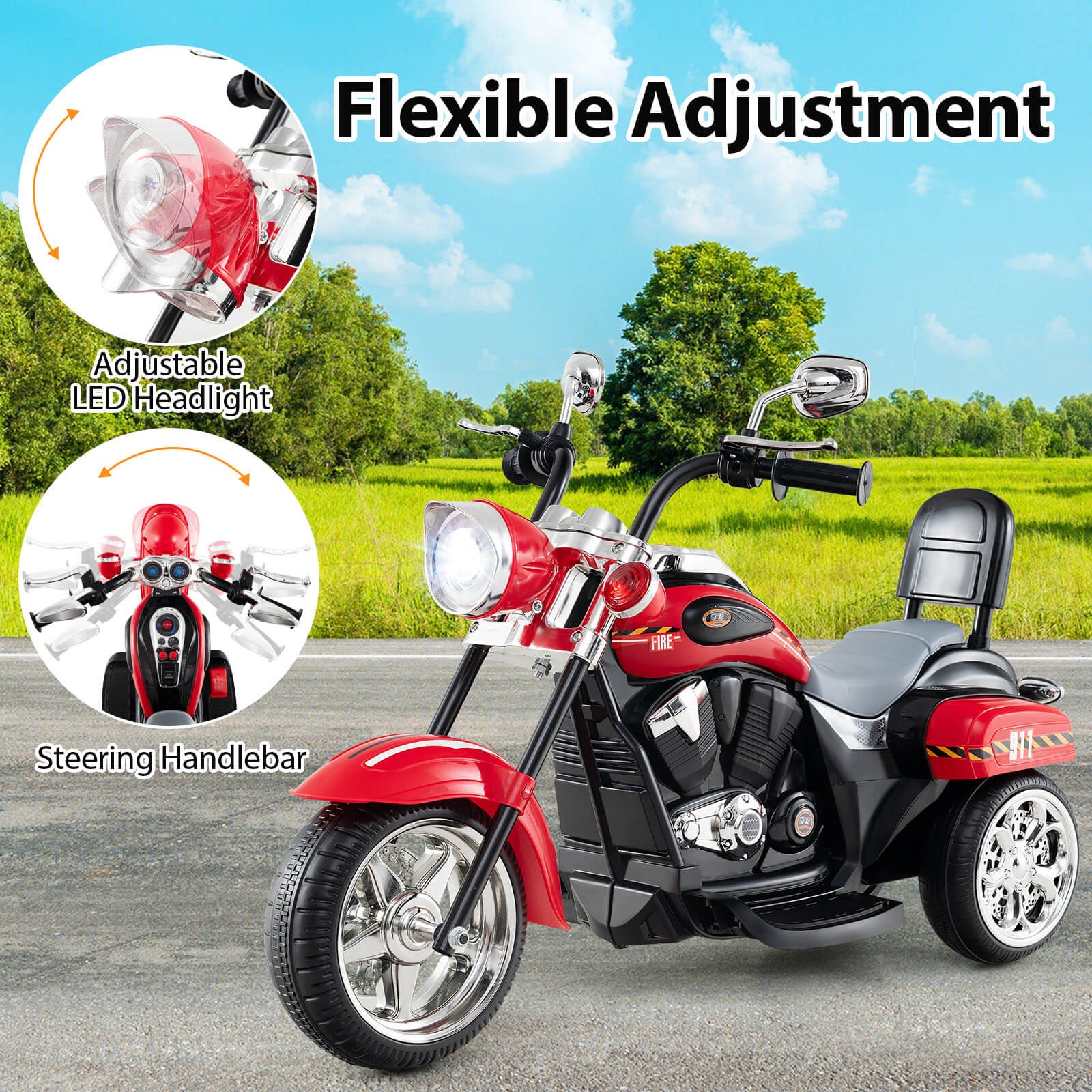 6V Kids Ride On Chopper Motorcycle 3 Wheel Trike w/ Headlight and Horn