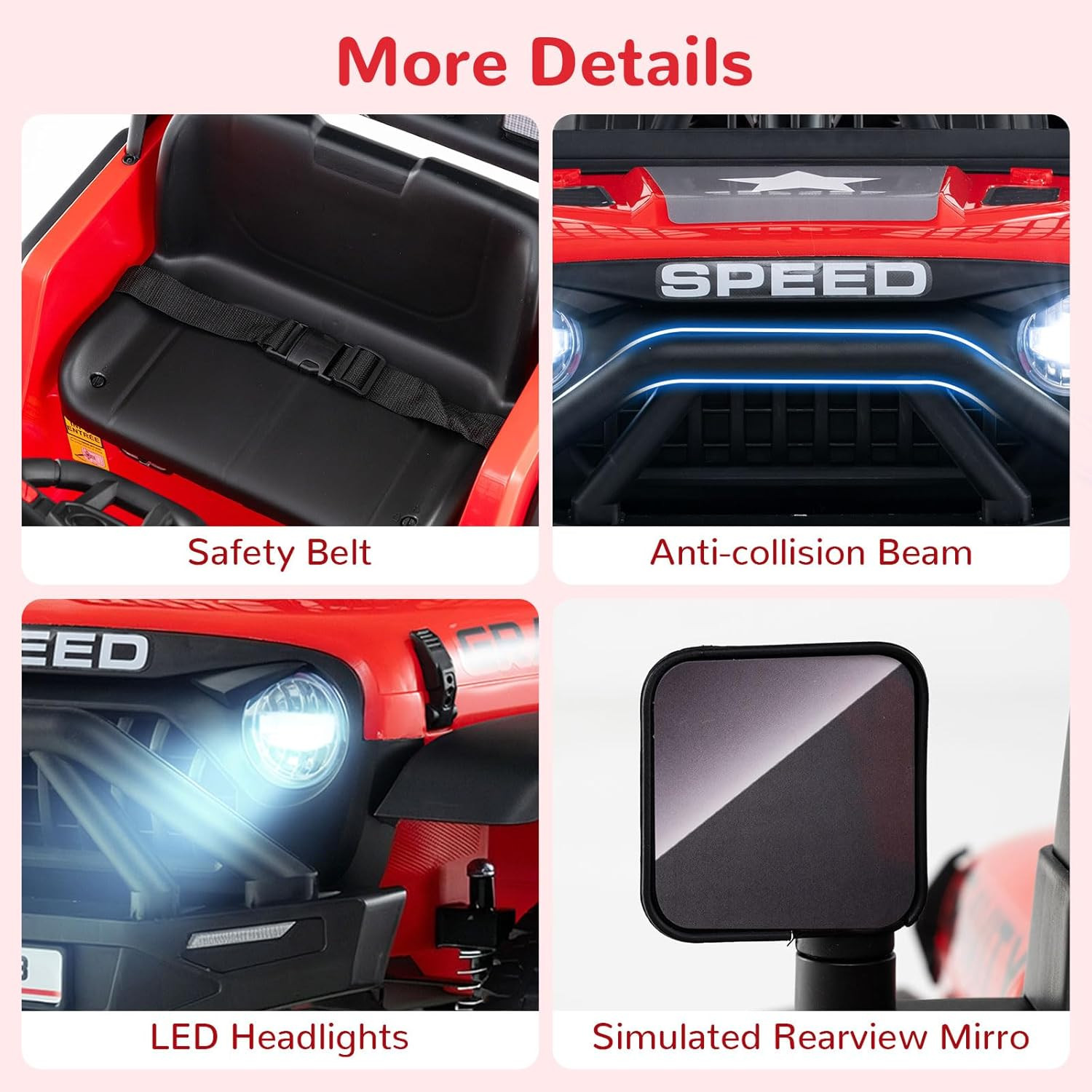 24V Ride on Car with Remote Control, Bluetooth, LED Lights, Horn, Spring Suspens