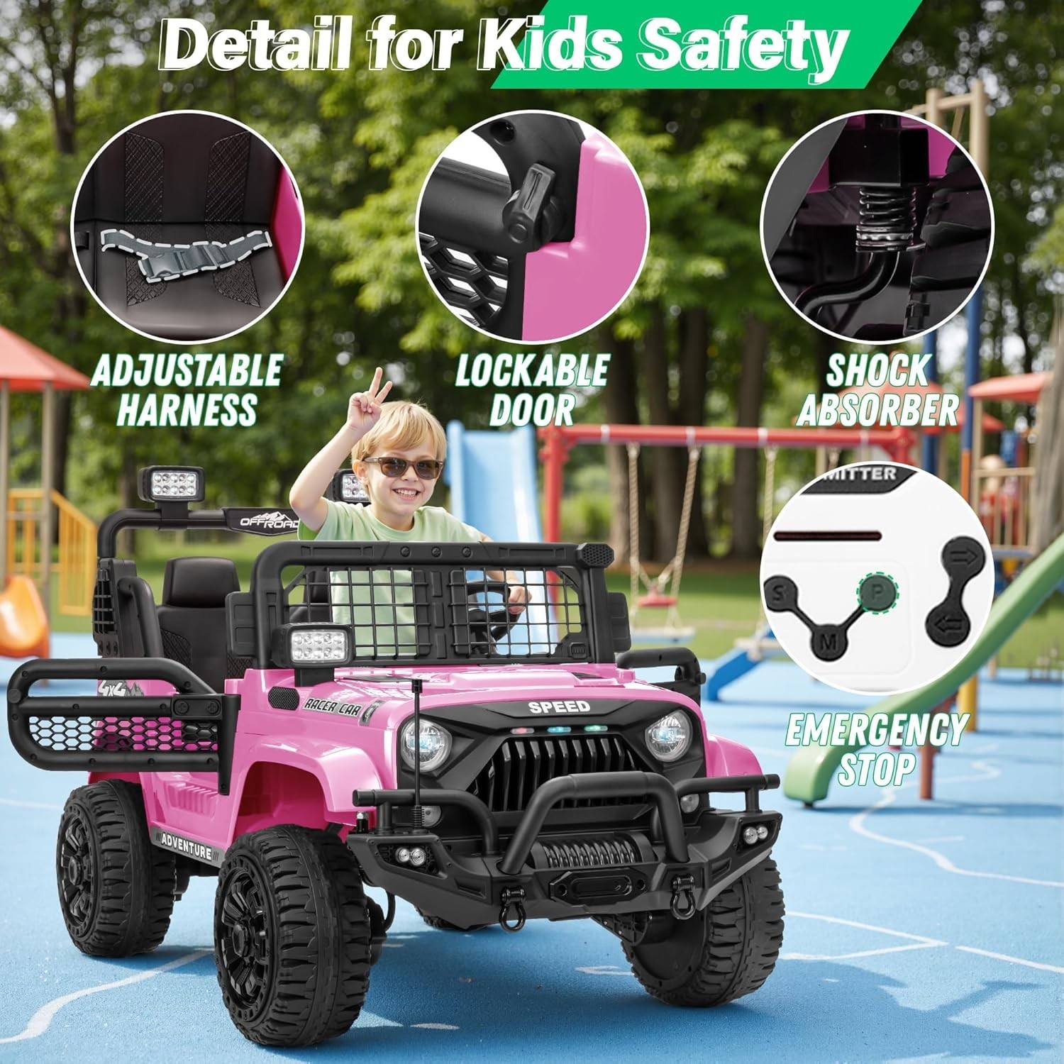 24V 4WD 2-Seater Ride On Truck 800W 9AH RC Bluetooth 3-Speed 4-Wheel Suspension