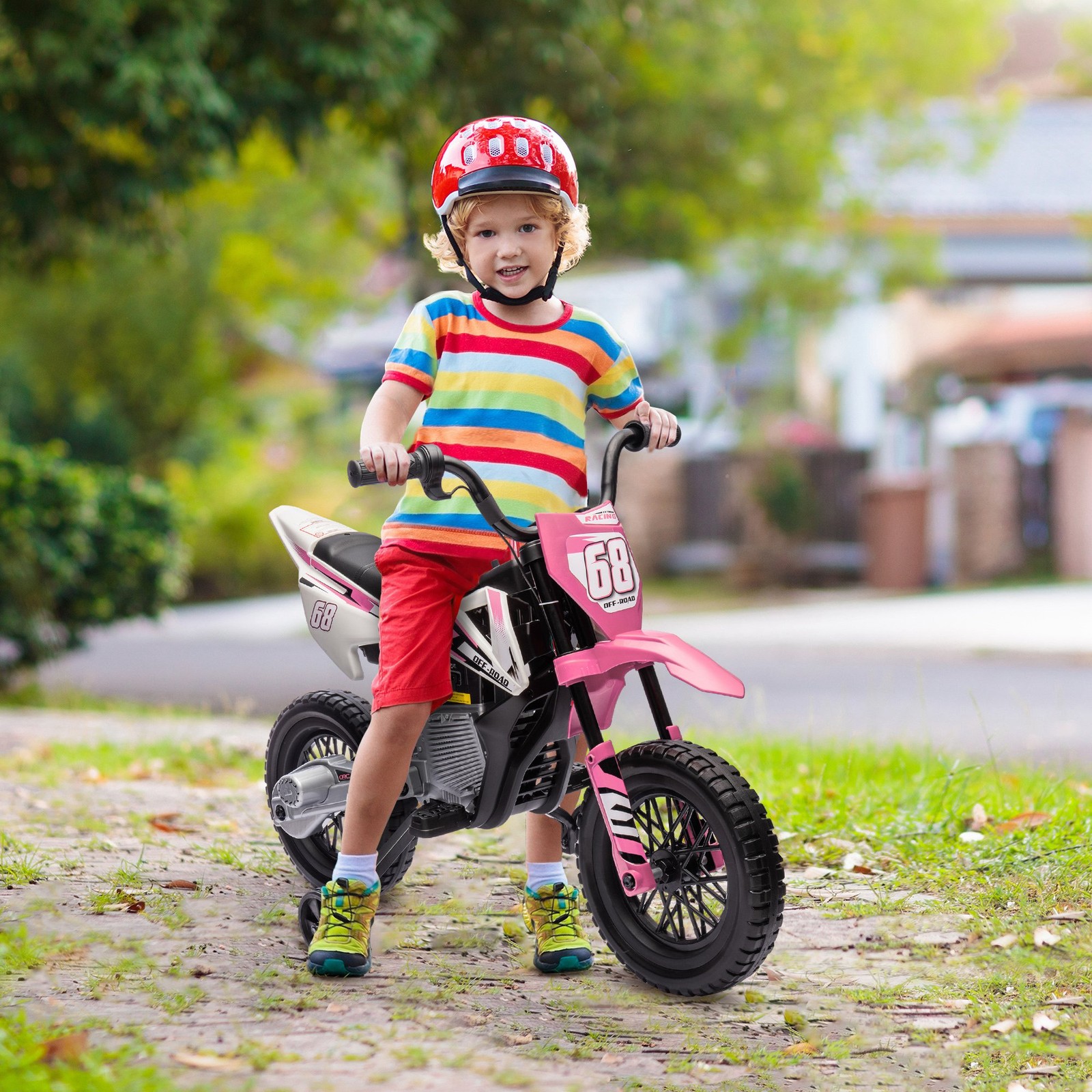 12V Kids Motorcycle W/ Twist Grip Throttle, Rear Suspension, Pink