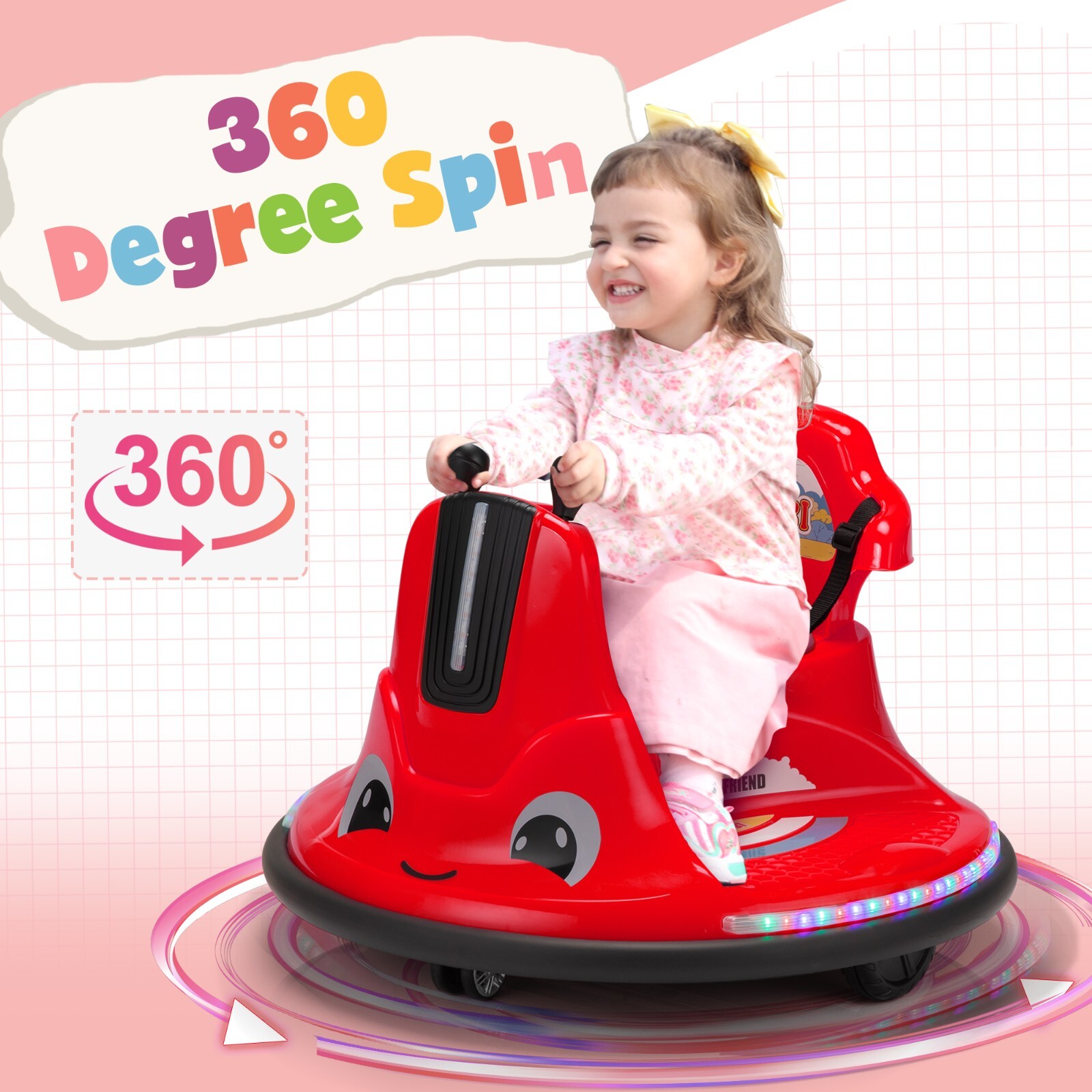 TOBBI Ride on Bumper Car for kids 360° Spinning w/Remote Control LED Light Red
