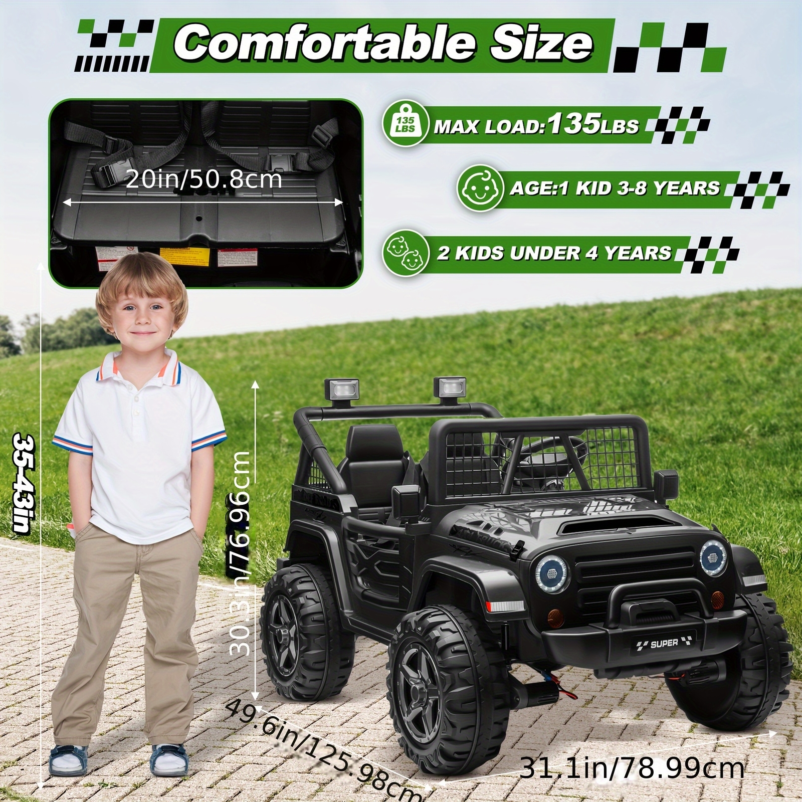 24V 2-Seater Ride On Car Kids Electric Jeep 4WD w/Remote, Black – FAST SHIP
