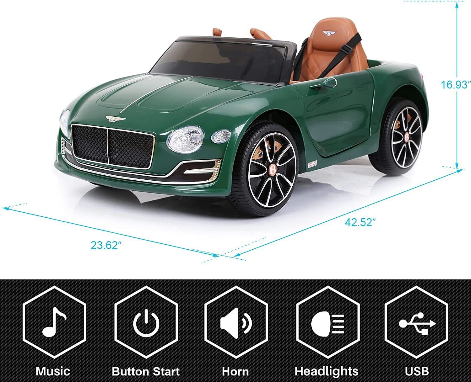 Bentley-Style Licensed Electric Kids Ride-On Car with Remote Control Toy Gift