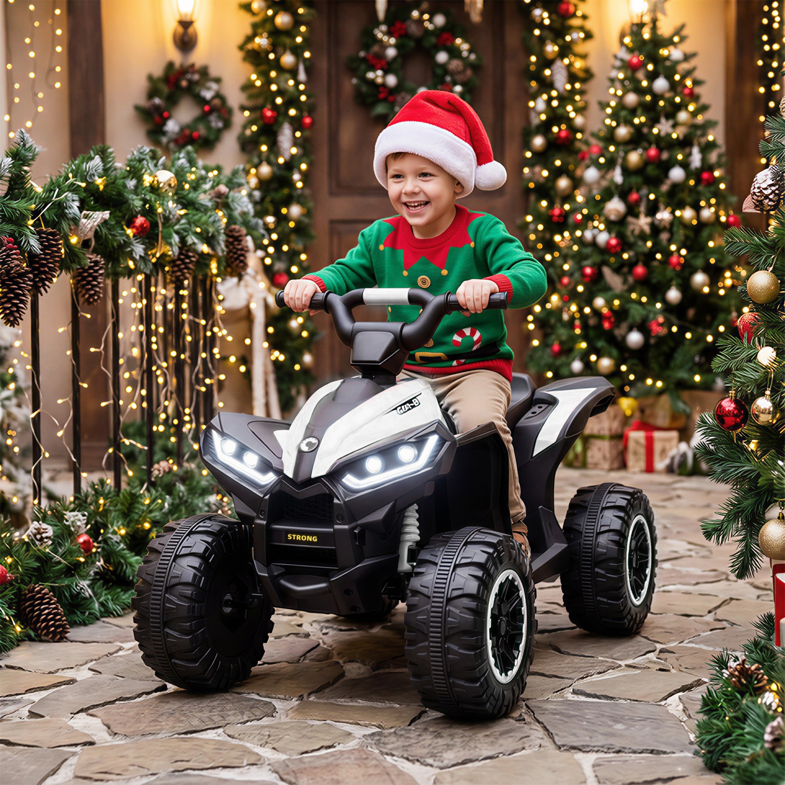 12V Kids ATV Quad Car with Forward & Backward Function, White