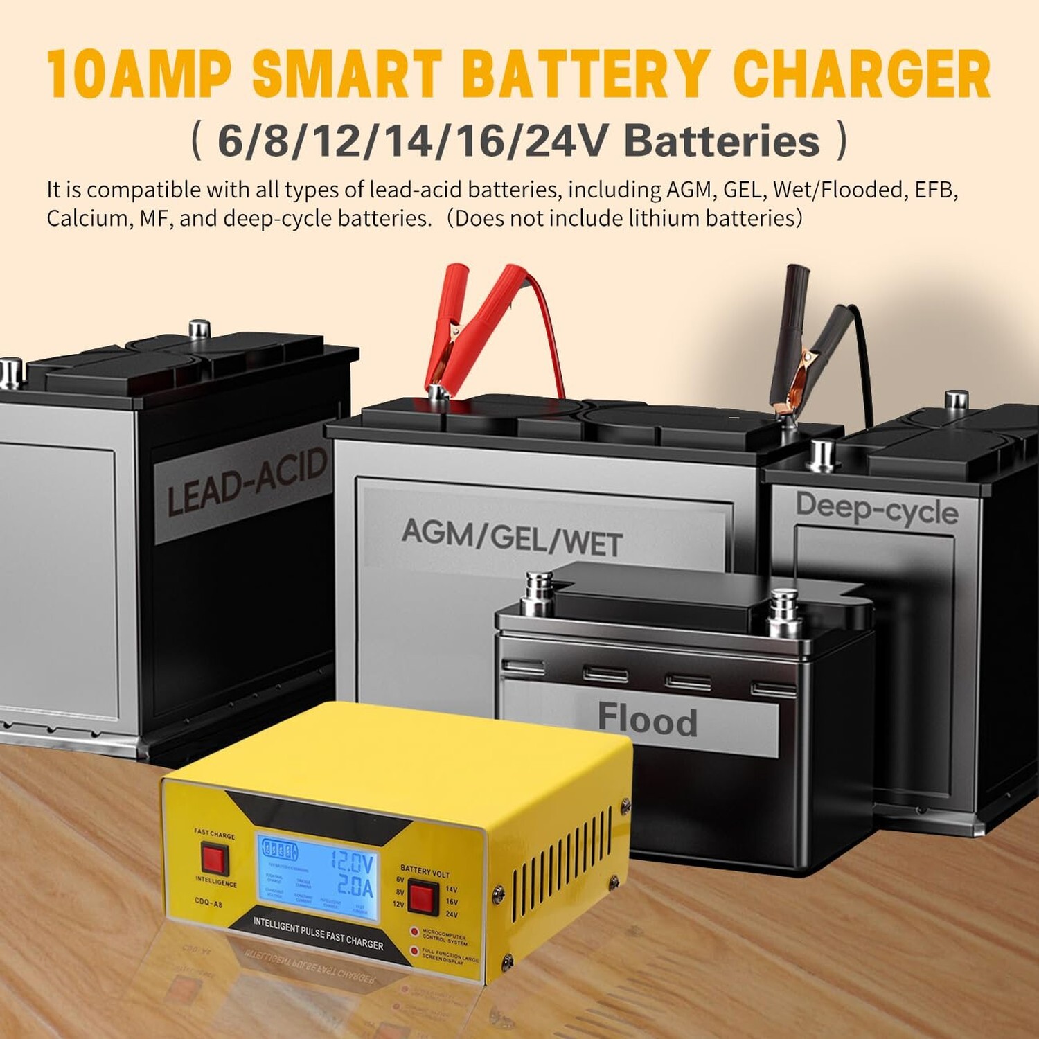 Car Battery Charger Automatic, 6/8/12/14/16/24V Adjustable Voltage Battery Ch…