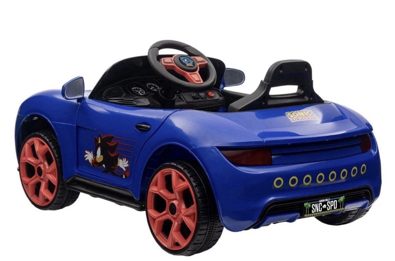 SEGA Sonic the Hedgehog 12V Battery Convertible Ride-On Car Blue Red Wheels