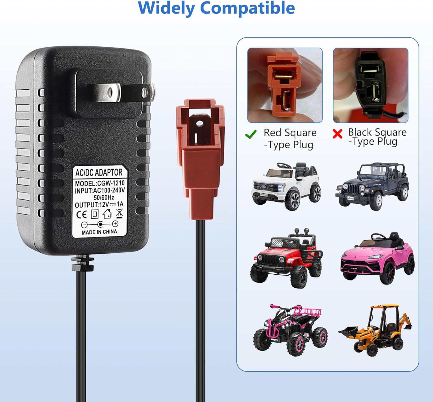 12V Battery Charger for Ride on Car Toy, Compatible with BMX X6, Kid TRAX GMC, W