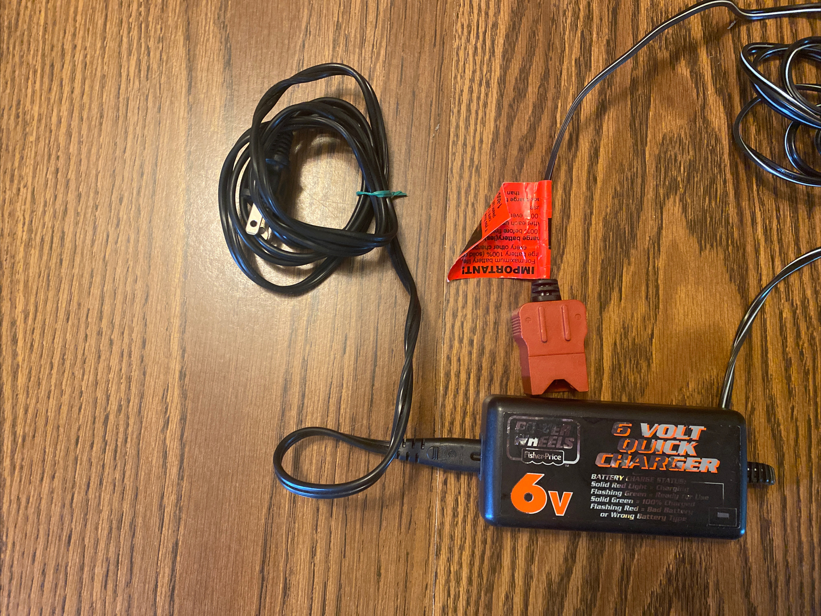 6 Volt Charger for Power Wheels Battery Model # 00801-1484