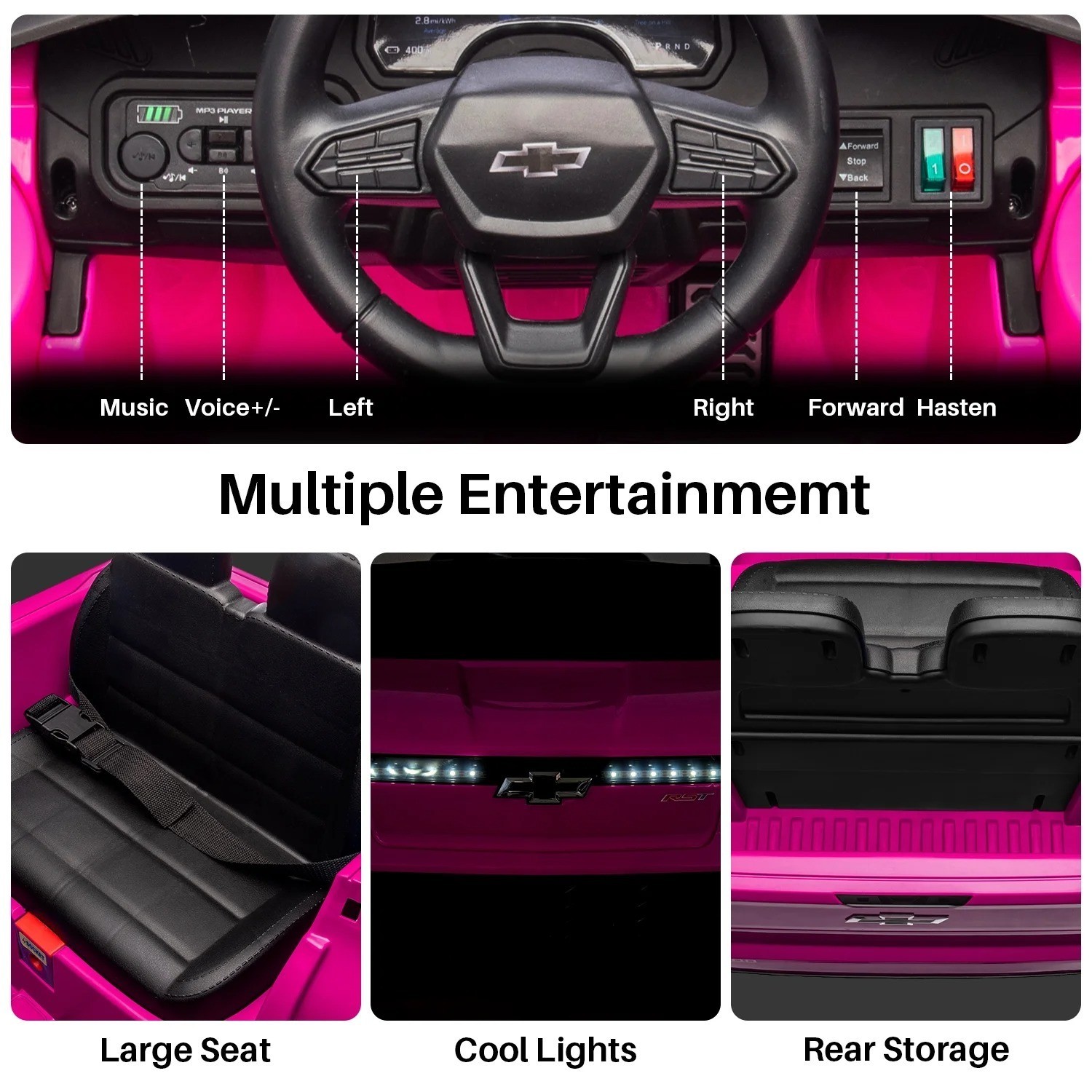 24V Kids Ride on Truck Licensed Chevrolet Silverado Electric Car w/ Remote Pink