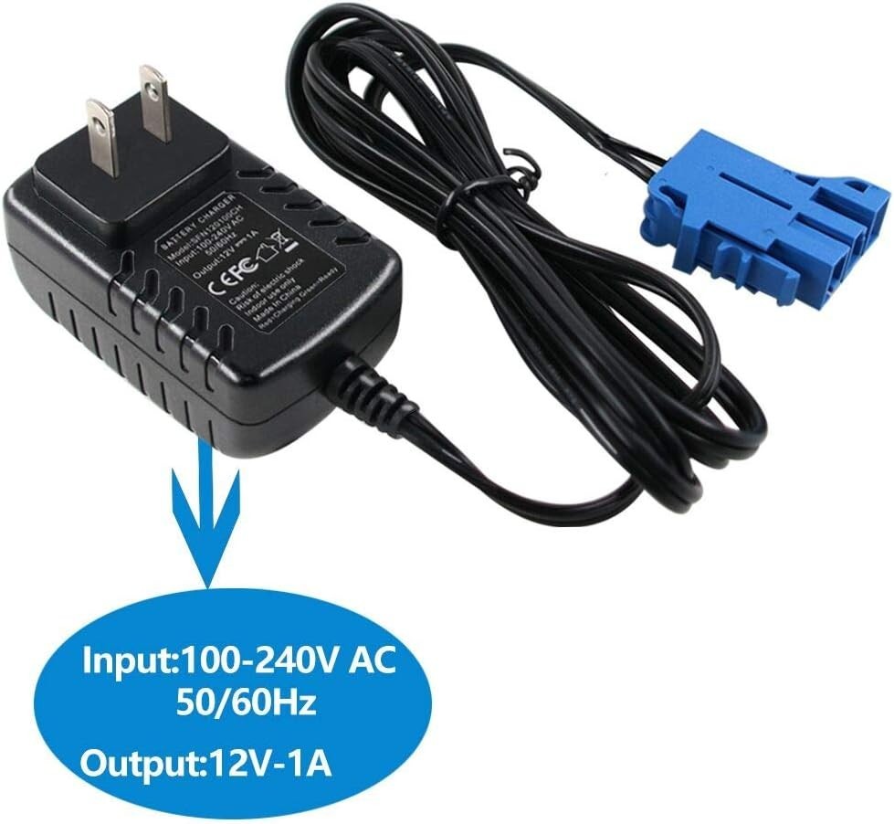 12V Peg Perego Battery Charger, 1A, Blue, 6ft Cable, Certified