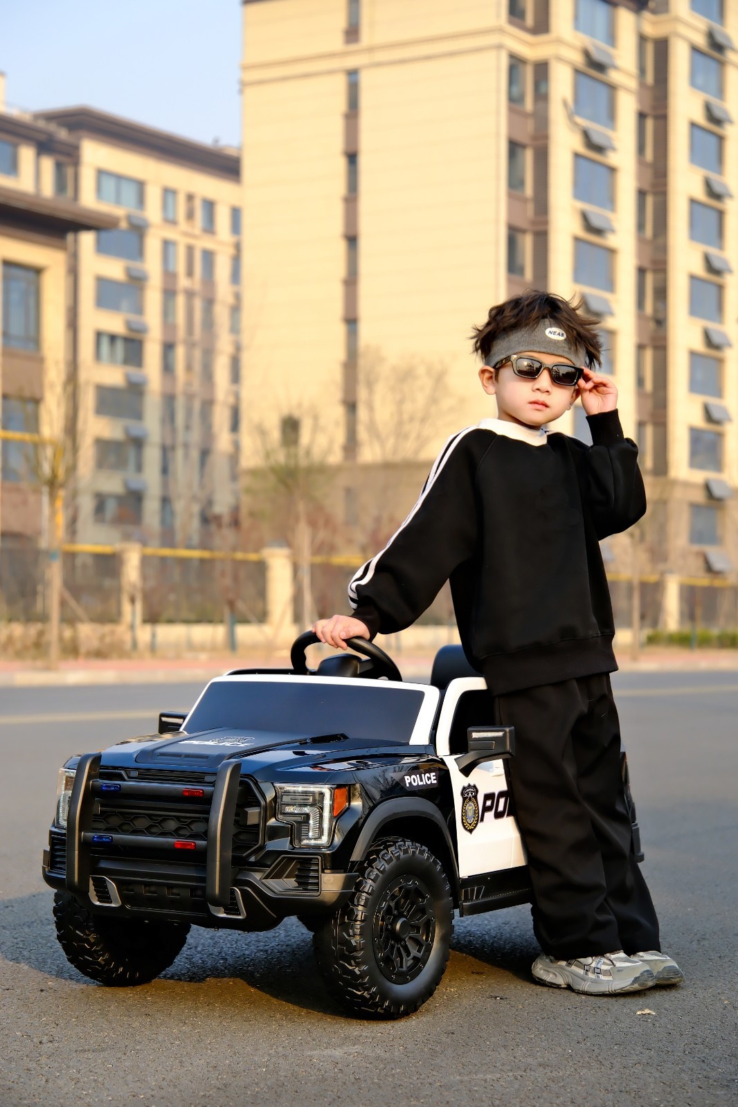 Kids Ride On Police Car 12V Dual Motors Remote Control Music Lights