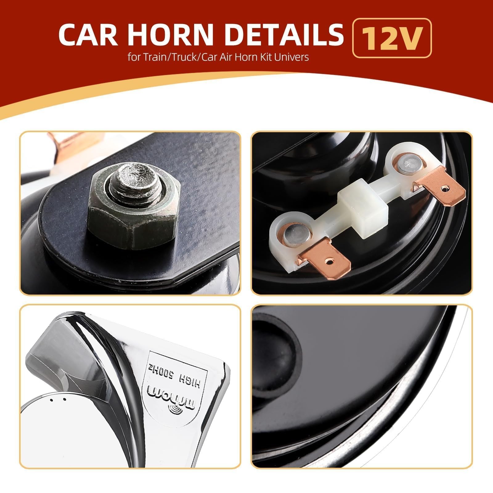 2 PCS Car Horns 130dB Super Loud 12V High Low Twin Tone Electric Snail Horn