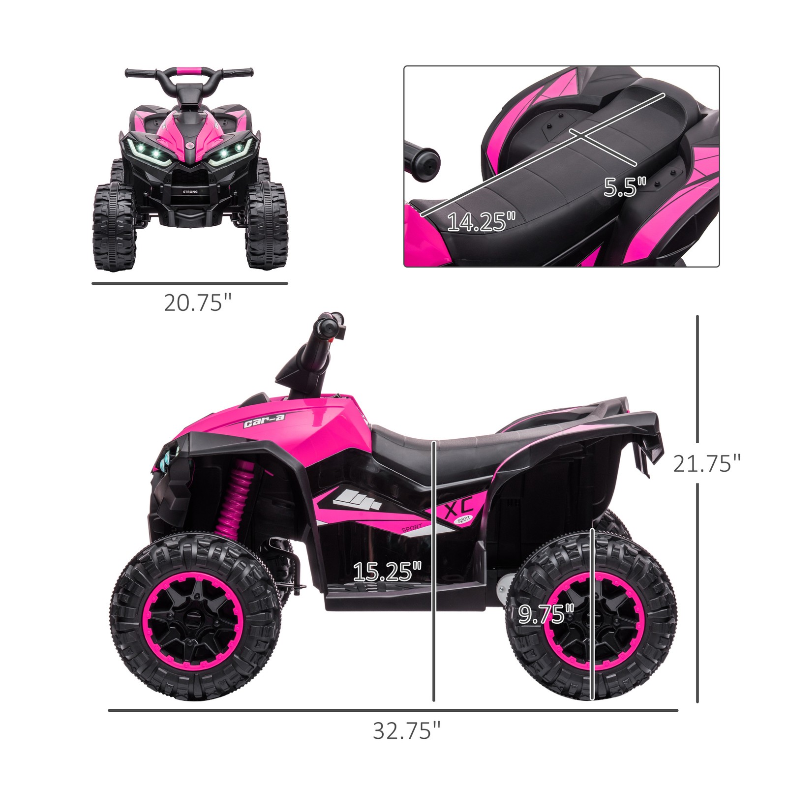 12V Kids ATV Quad Car with Forward & Backward Function, Pink
