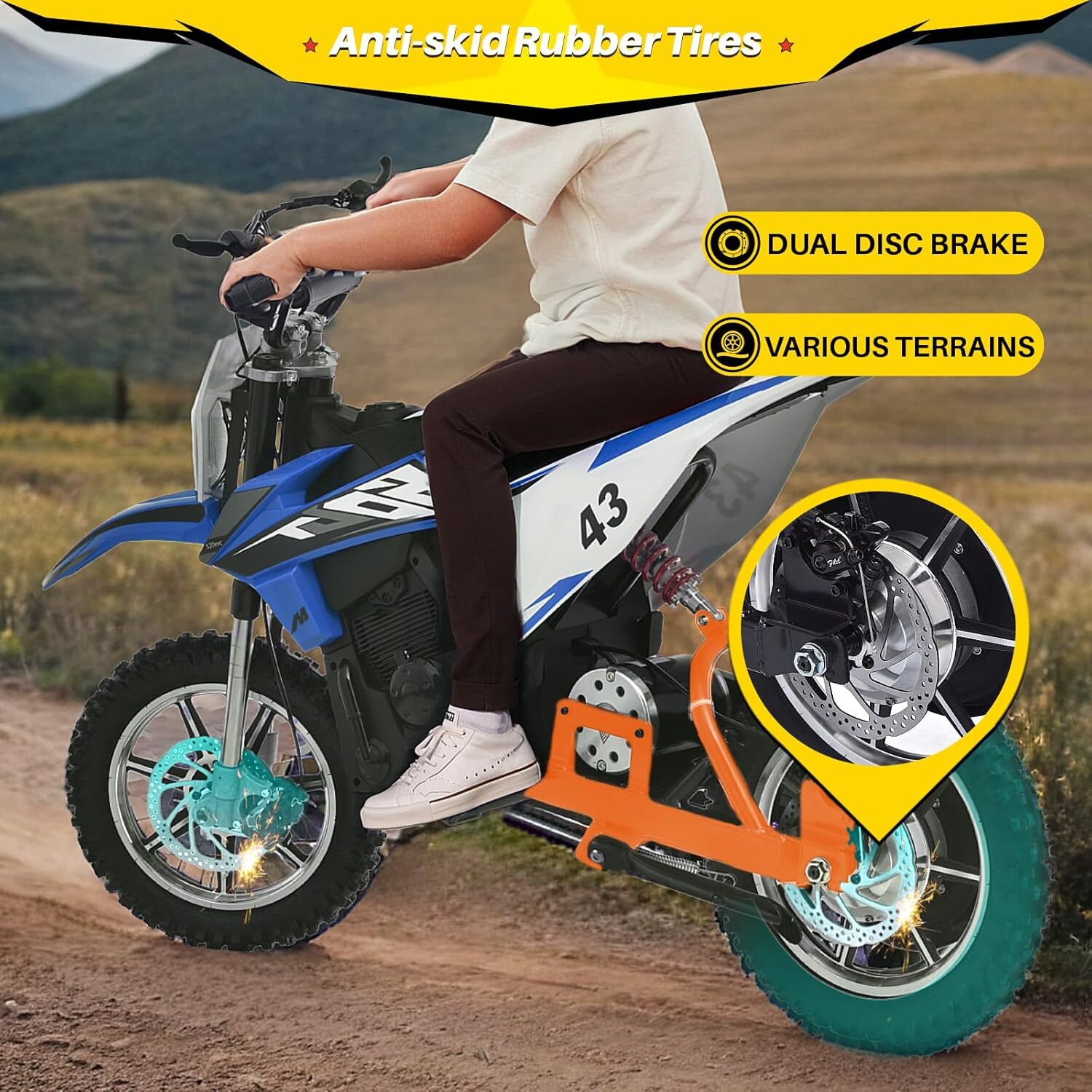 36V Electric Dirt Bike for Kids 500W Motor 15.5MPH Speed with Air-Filled Tires