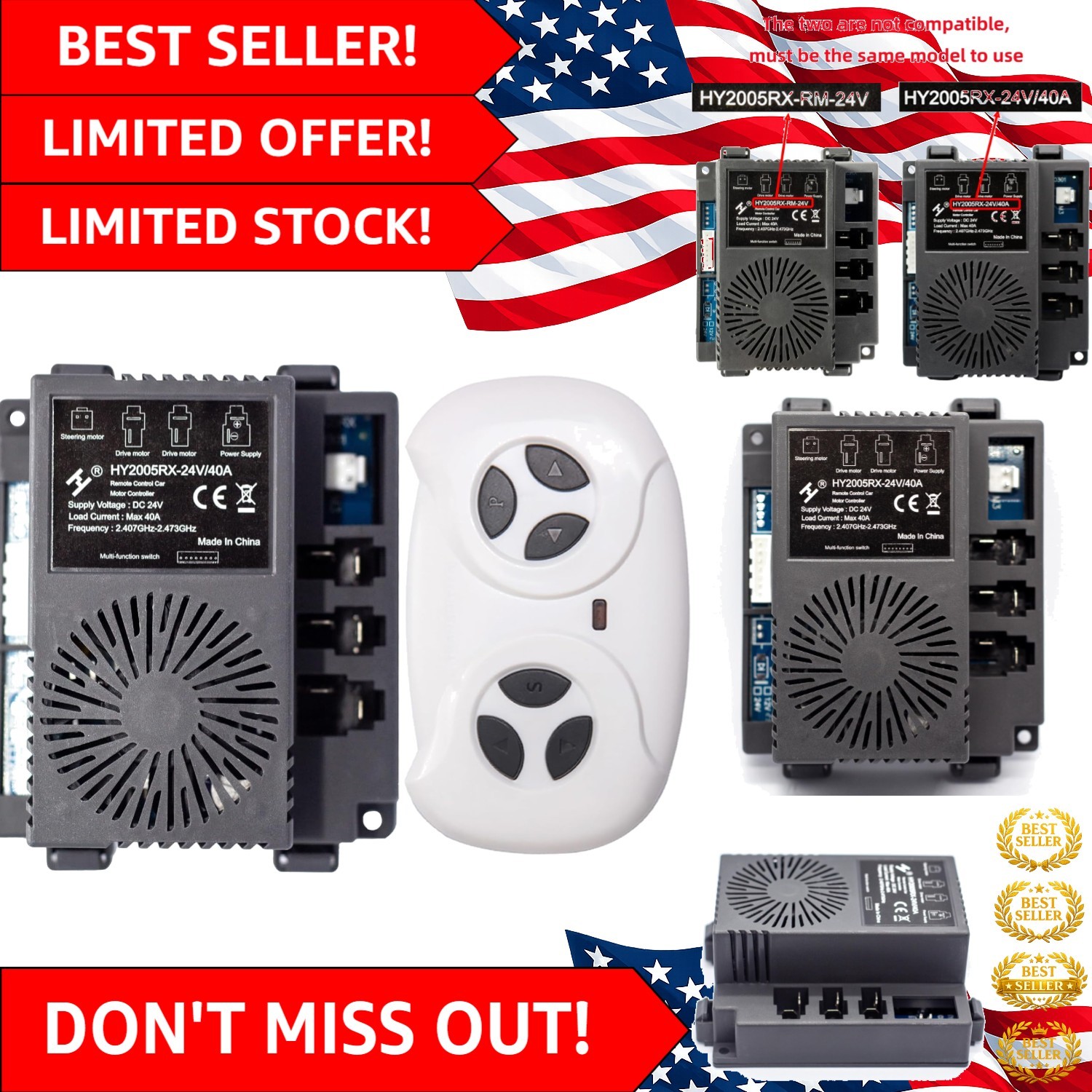 Compact HY2005RX-24V Controller & Remote for Effortless Ride-On Toy Management