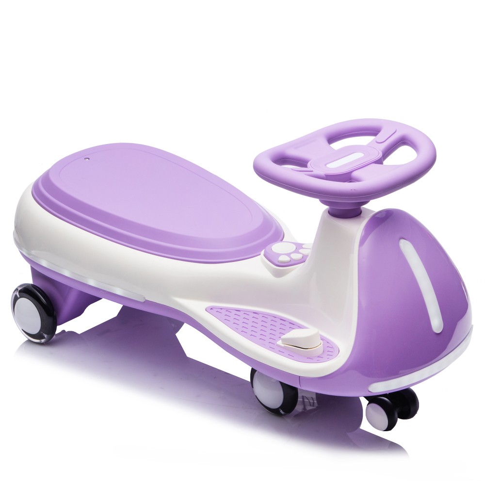 Kid Wiggle Ride-On Car, Bluetooth Music, LED Lights, 2-in-1, 5MPH, Purple