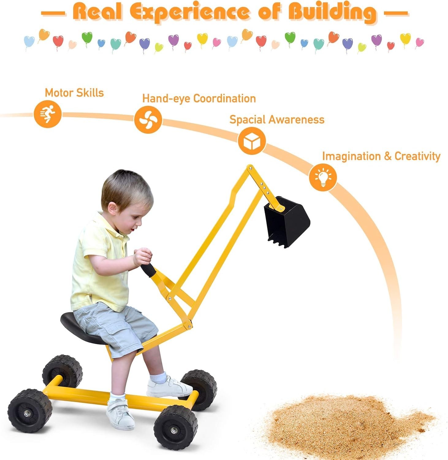 Sturdy Kids Excavator Toy with Rotating Seat & Wheels for All-Season Play