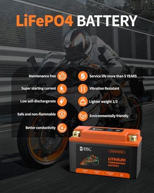Lithium 120CCA Lithium LiFePO4 Motorcycle Battery, 12V 4Ah ATV, UTV, YT9B-BS