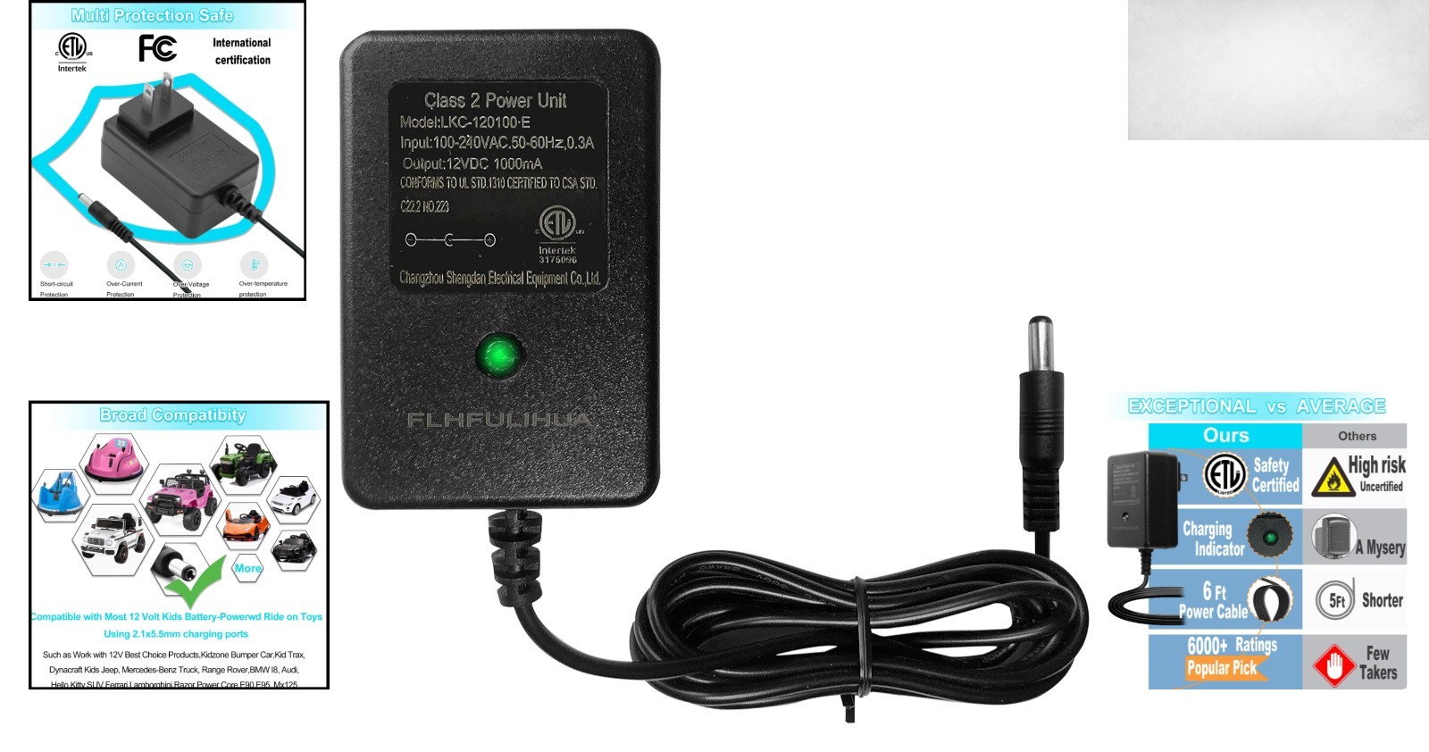 Child’s 12 Volt Battery Charger – Compatible with Top Ride-on Toys, Listed