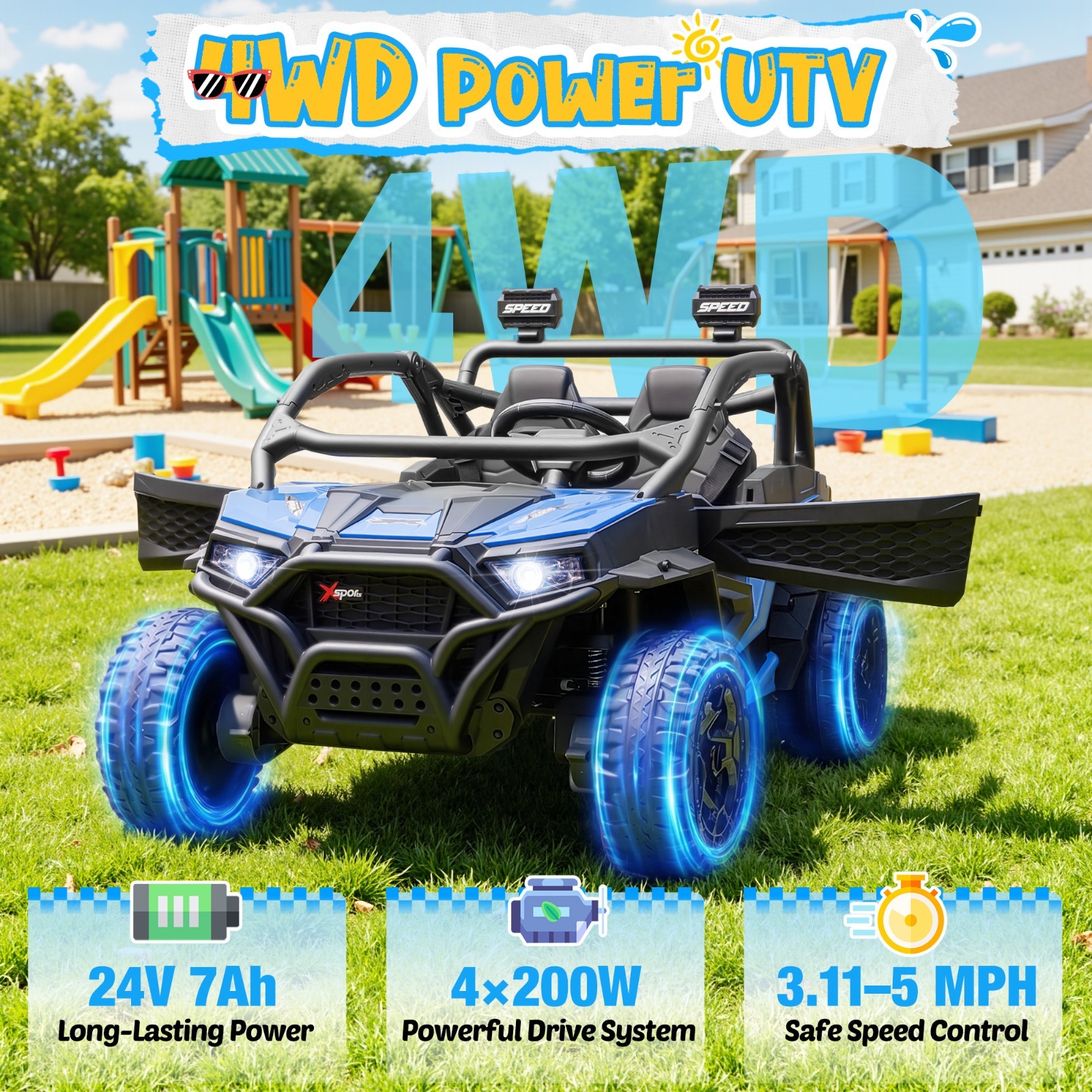 24V Ride On Car 800W Motors RC Bluetooth Spring Suspension LED Light Black