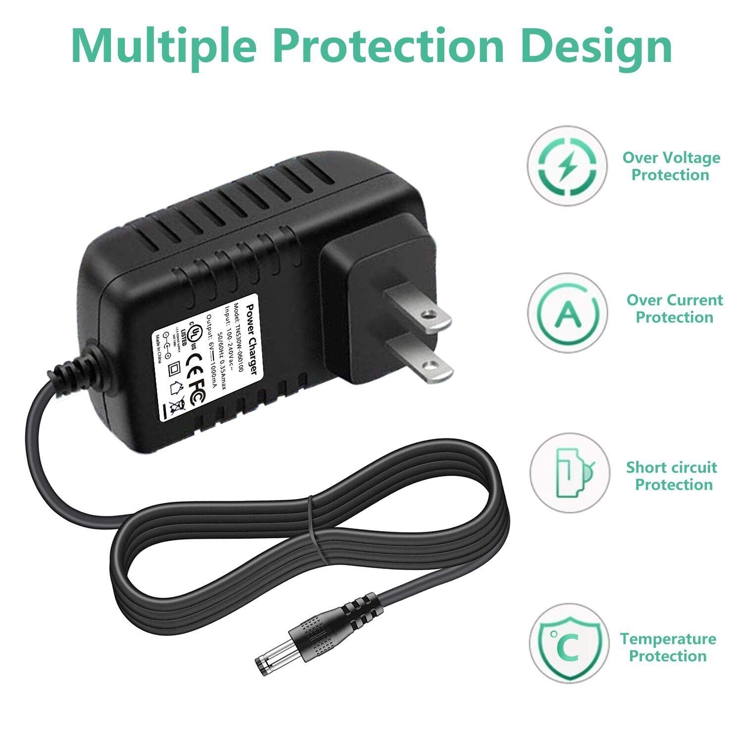 6V Kids Ride On Car Charger, 6 Volt Battery Charger for Kid Trax Black