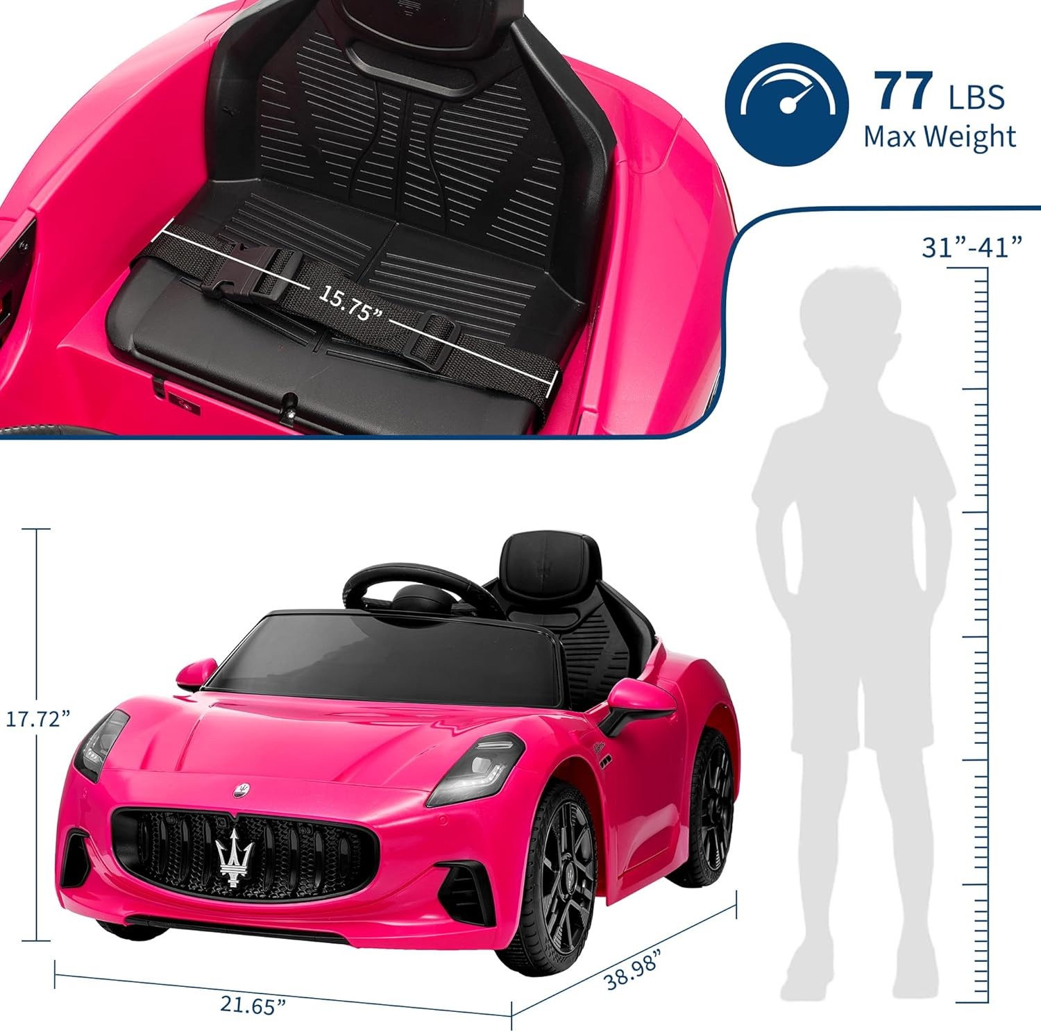 12V Licensed Maserati Ride-On Vehicle for Kids, Remote Control, High/Low Speed