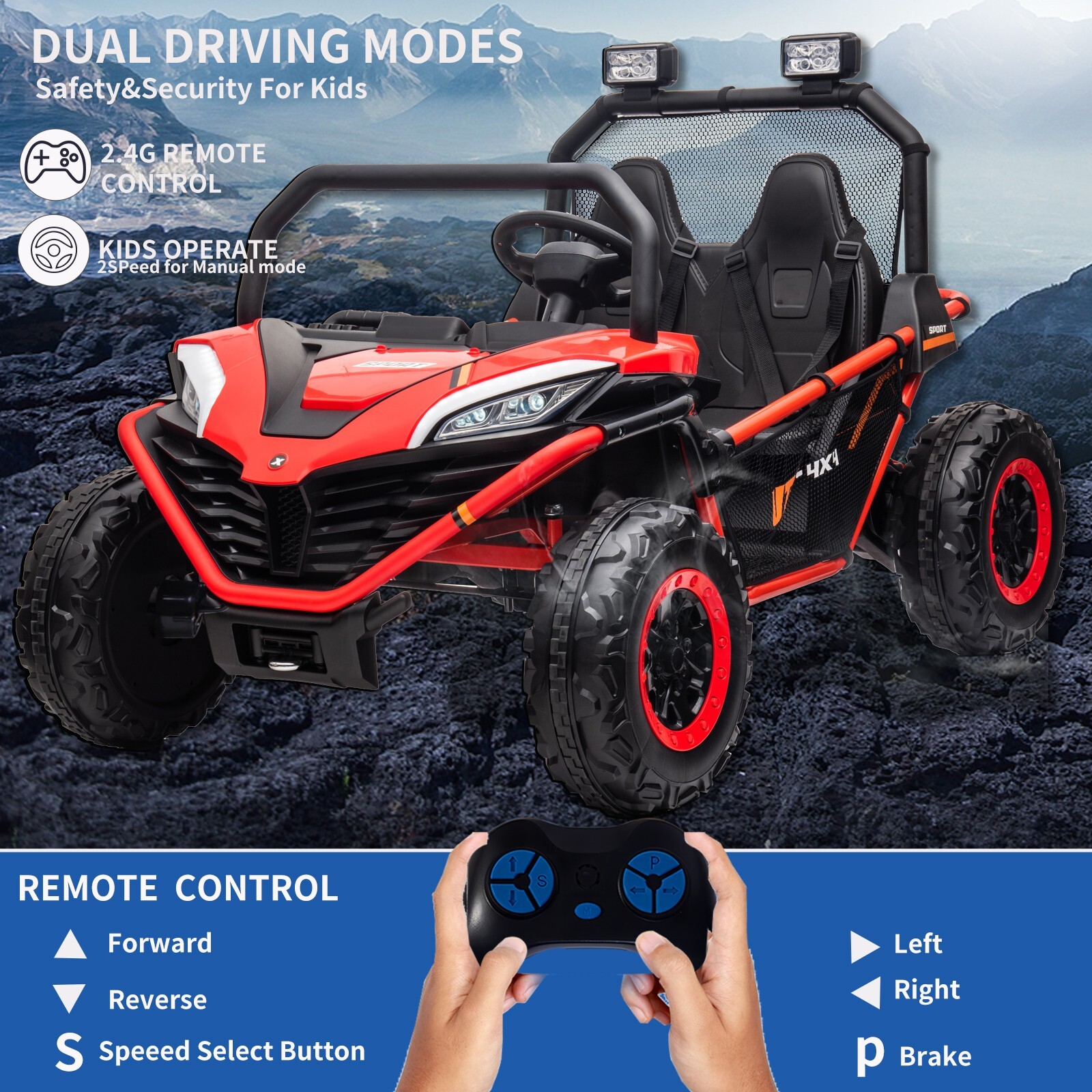 ZEOPHOL 24V Kid Ride On Car UTV 4WD 2-Seater Electric Truck 4X80W Remote Control