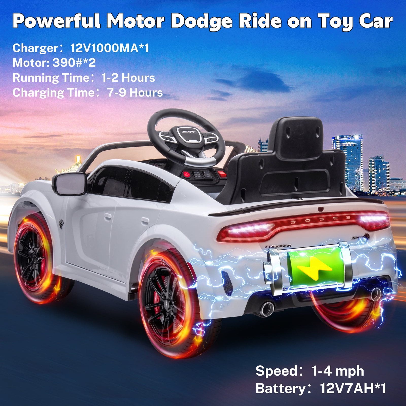 Dodge Charger SRT Hellcat 12v Powered Ride on Toy Kids Remote Control MP3 LED