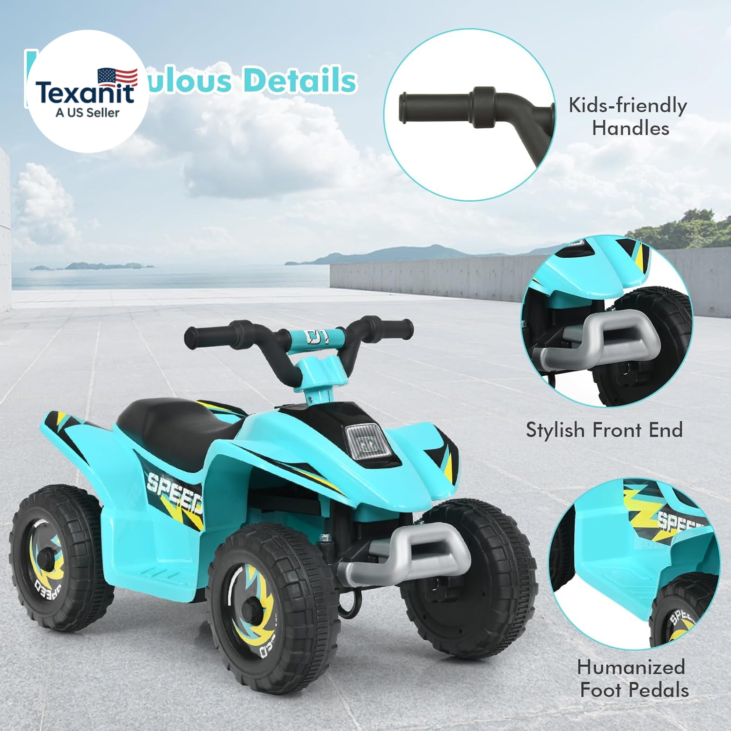Kids ATV, 6V Battery Powered Motorized Ride on Toy Car with High/Low Speeds, Ant