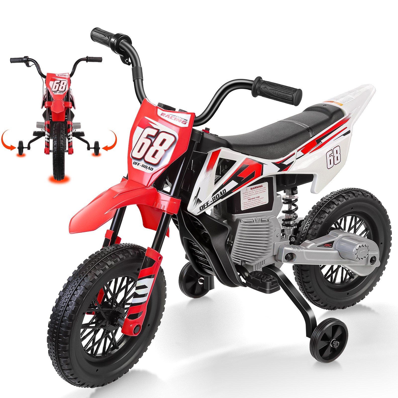 Electric Dirt Bike w/2 Training Wheels, Kids Ride on Motorcycle Holiday Gifts