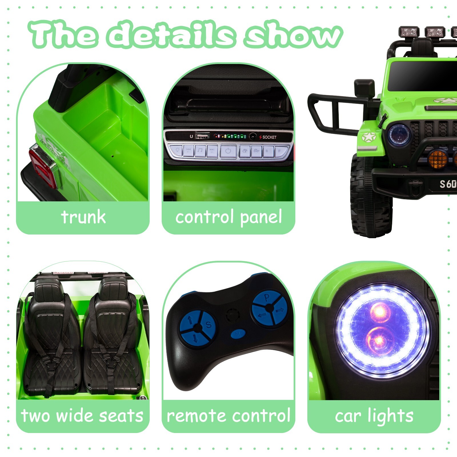 ZEOPHOL Ride On Truck Jeep 12V Electric Kids Toys Car 2 Seater 3 Speeds Green