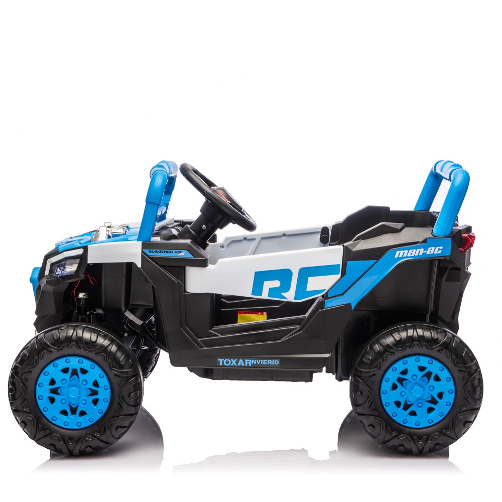 12V Kids Ride On Electric UTV, Anti-Slip Wheels w Front Shock Absorbers, Blue