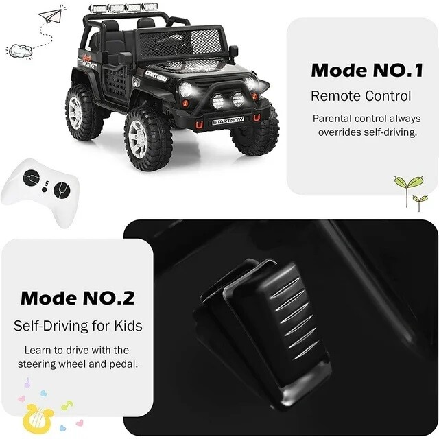 12V Kids Ride on Truck Car Electric Vehicle 2 Seater Jeep MP3 Music LED Lights