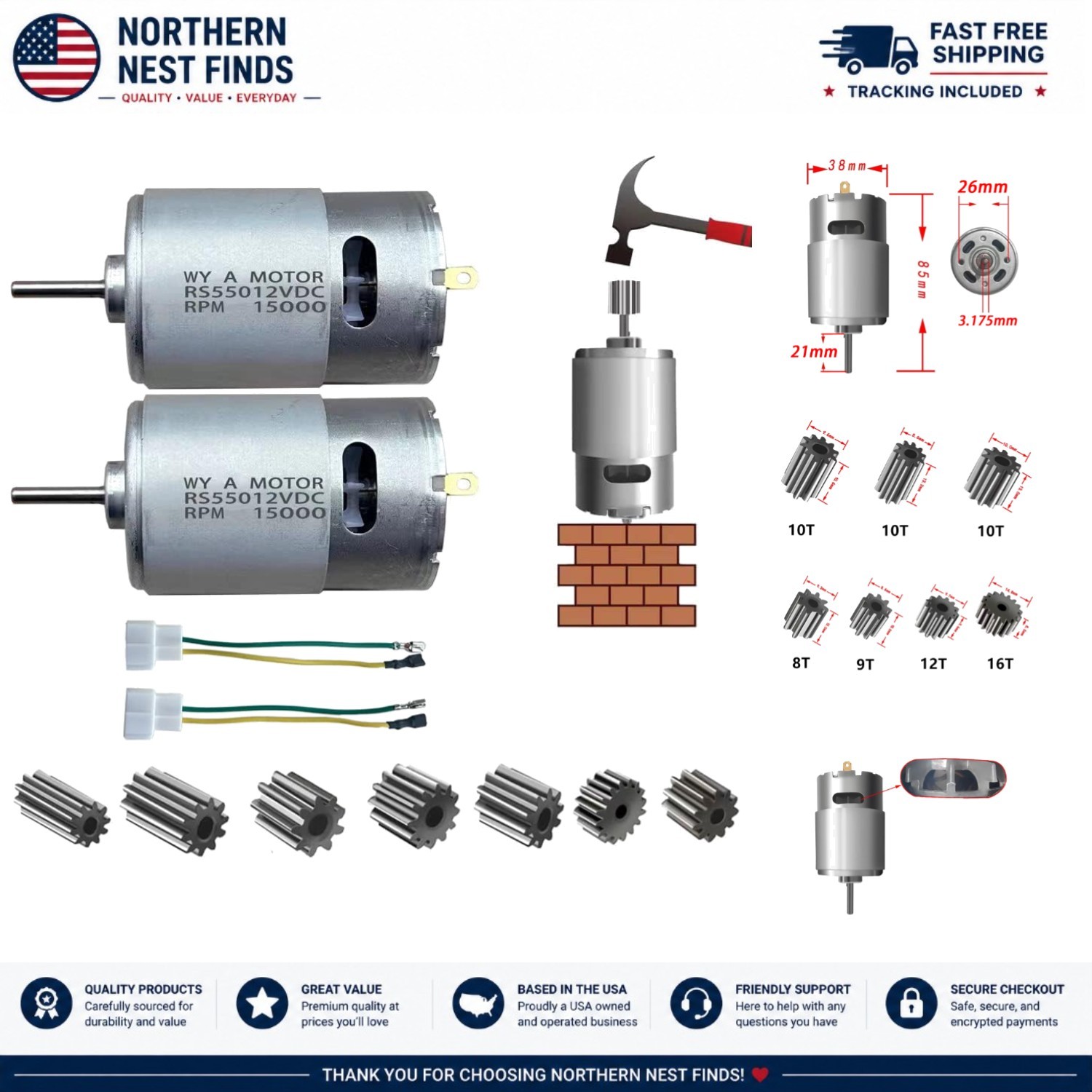 Versatile 12V 15000RPM Motors for DIY Electric Projects and Kids’ Vehicles